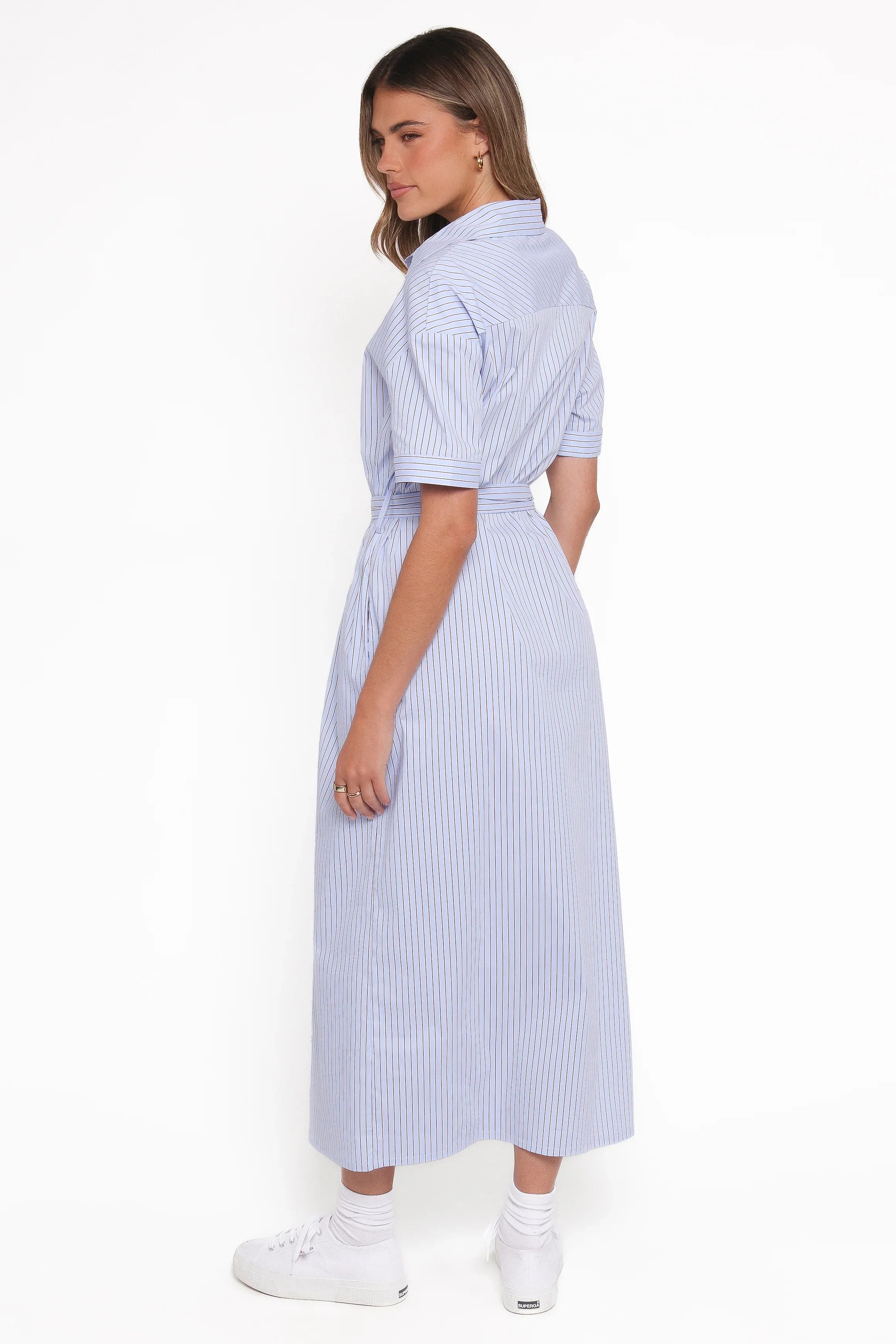 Morrison Short Sleeve Shirt Dress Blue Brown Stripe