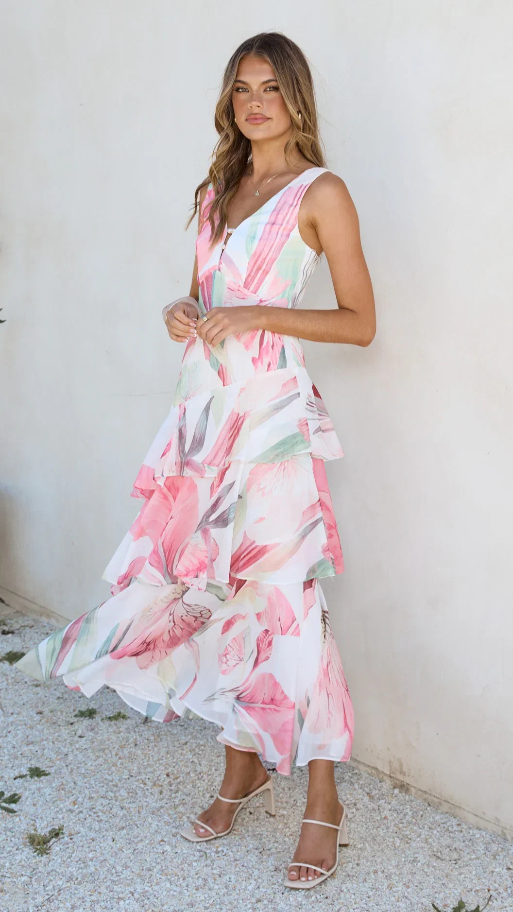 Reina Tiered Maxi Dress Pink Floral