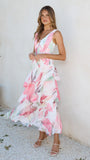 Reina Tiered Maxi Dress Pink Floral