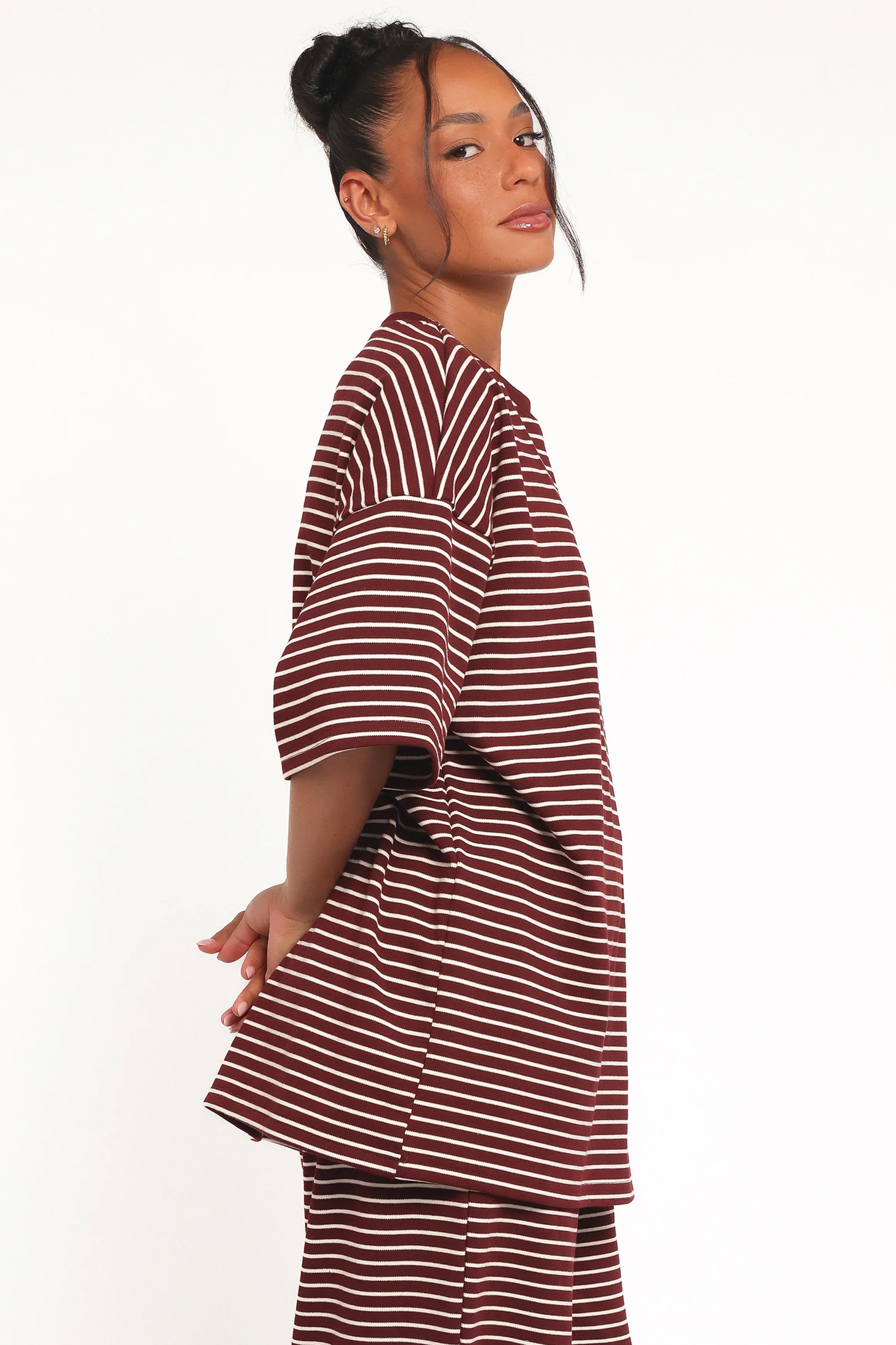 Wilda Oversized Tee Burgundy Cream Stripe
