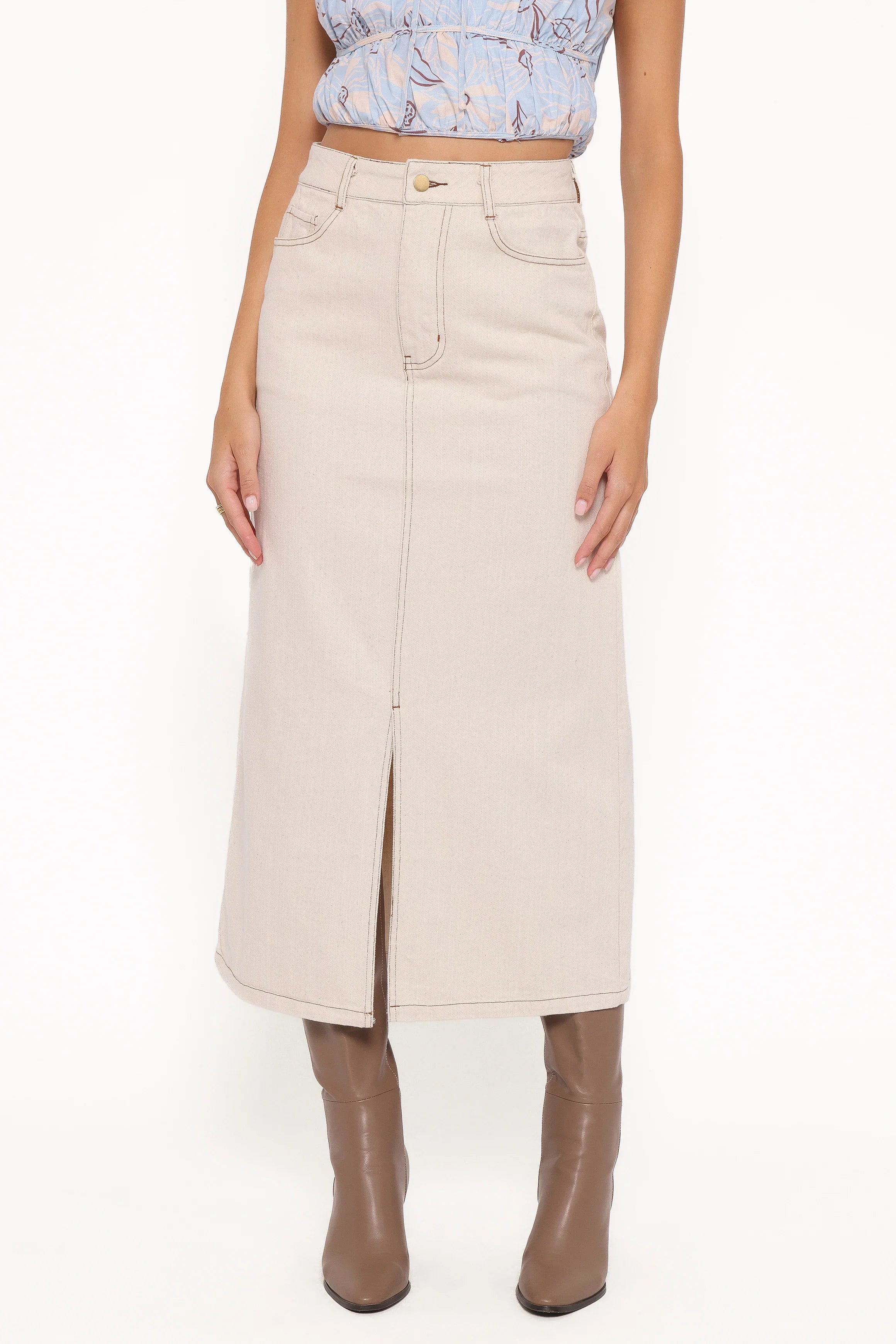 Dana Denim Midi Skirt Bone