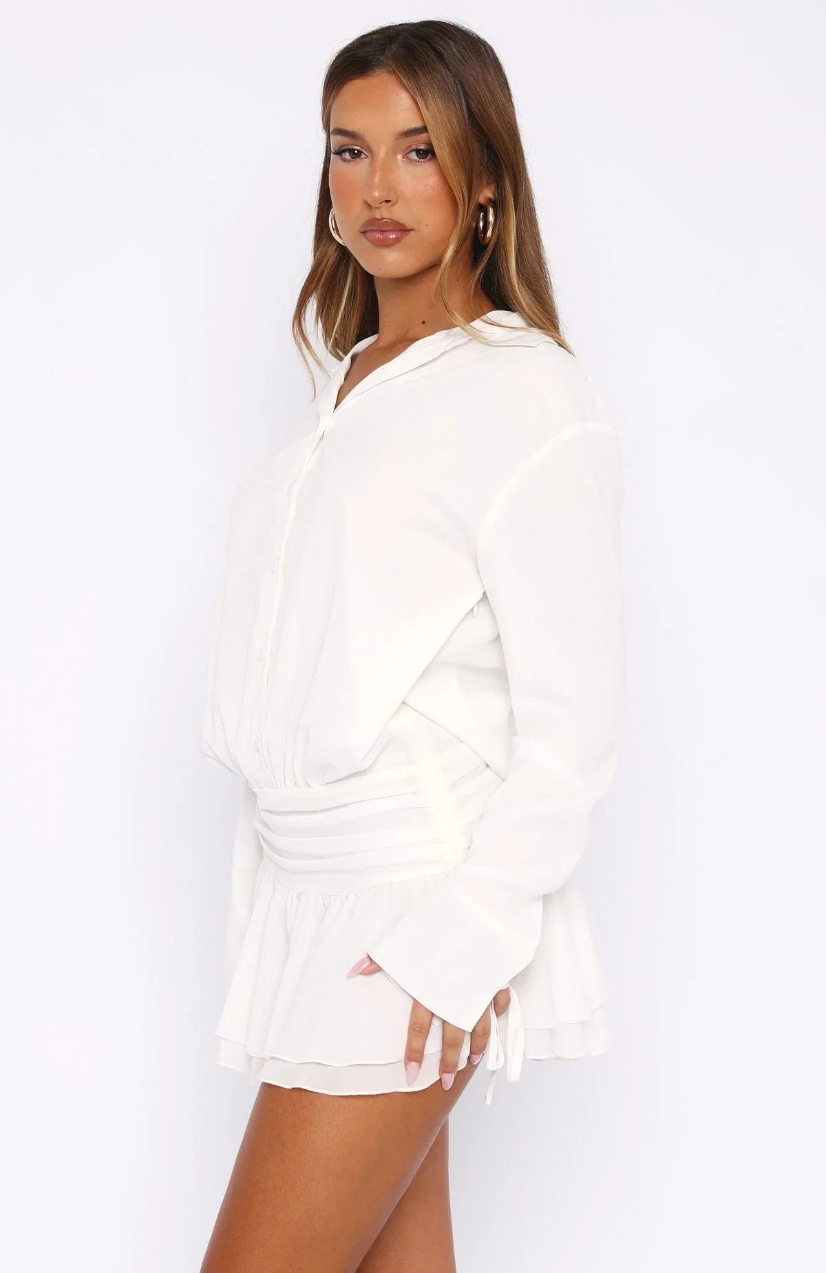 Cant Get Me Long Sleeve Mini Dress White