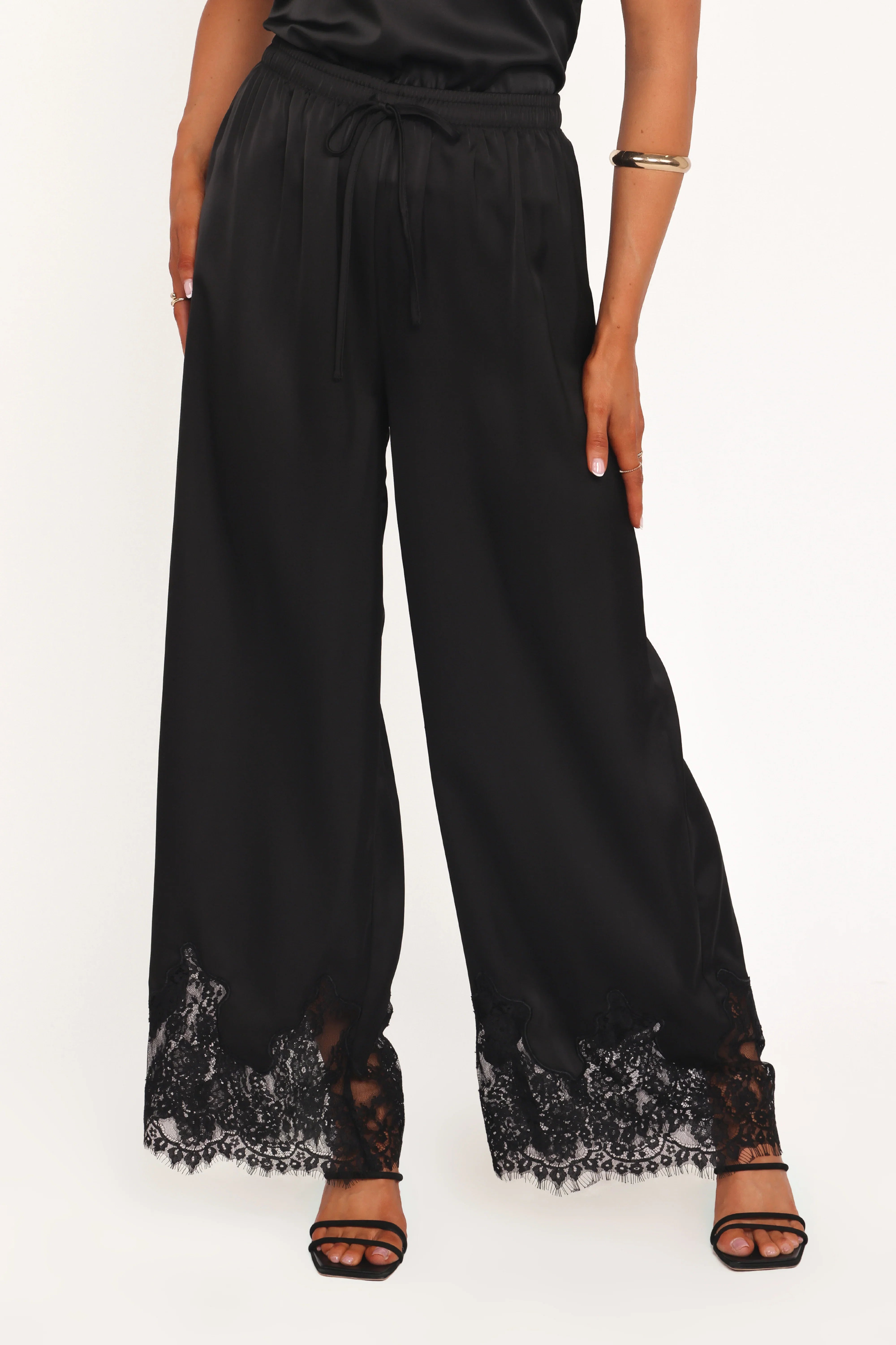 Viola Drawstring Wide Leg Pant Black