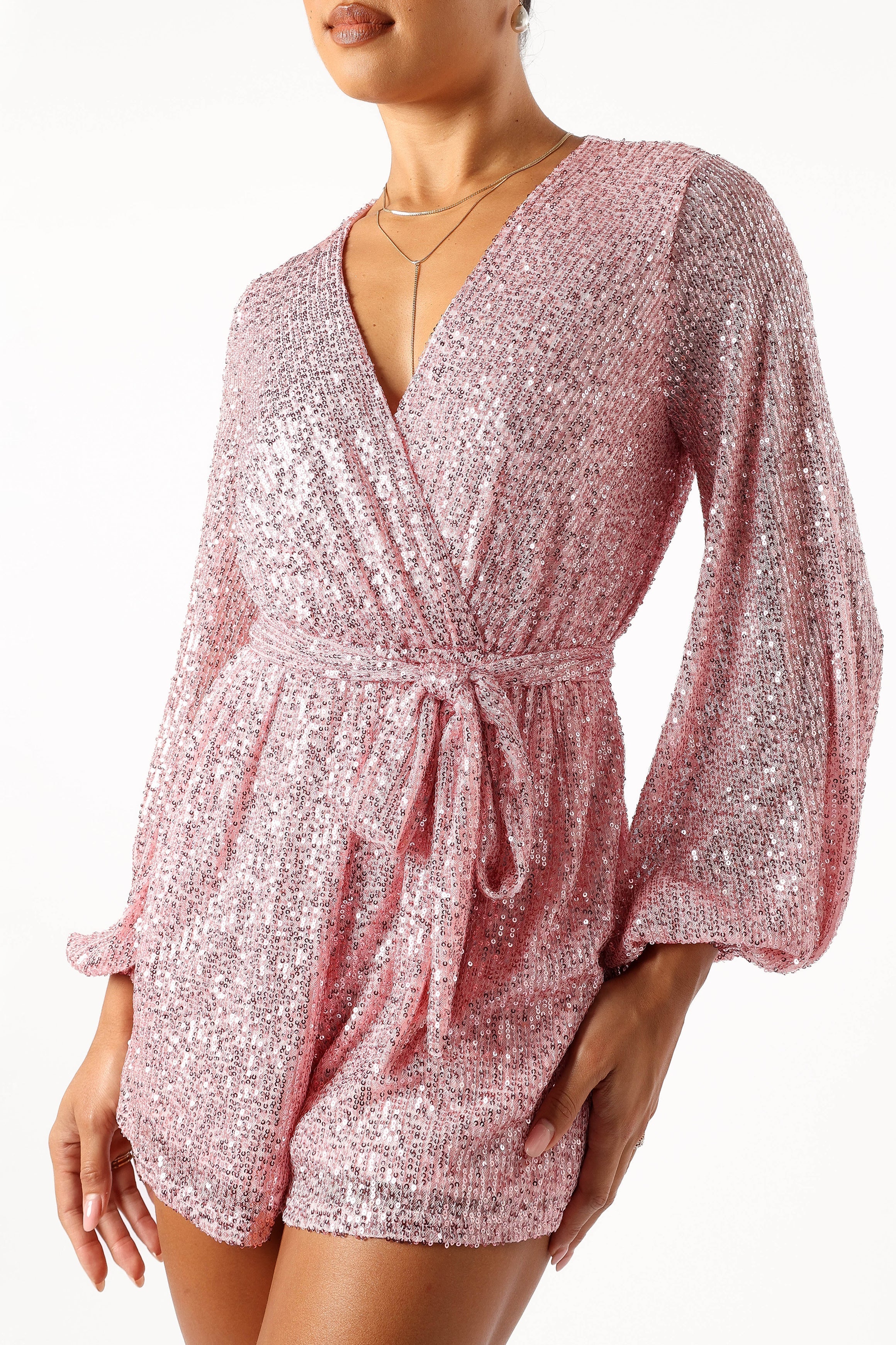 Monica Sequin Romper Pink
