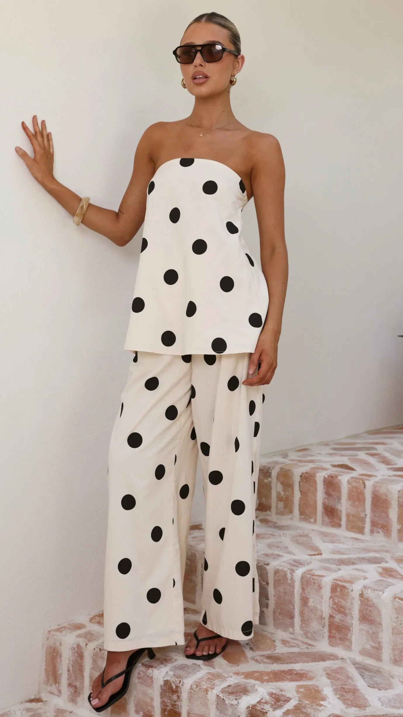 Hazelle Pants Beige Black Polka Dot