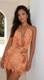 Savanya Animal Print Cowl Mini Dress Orange