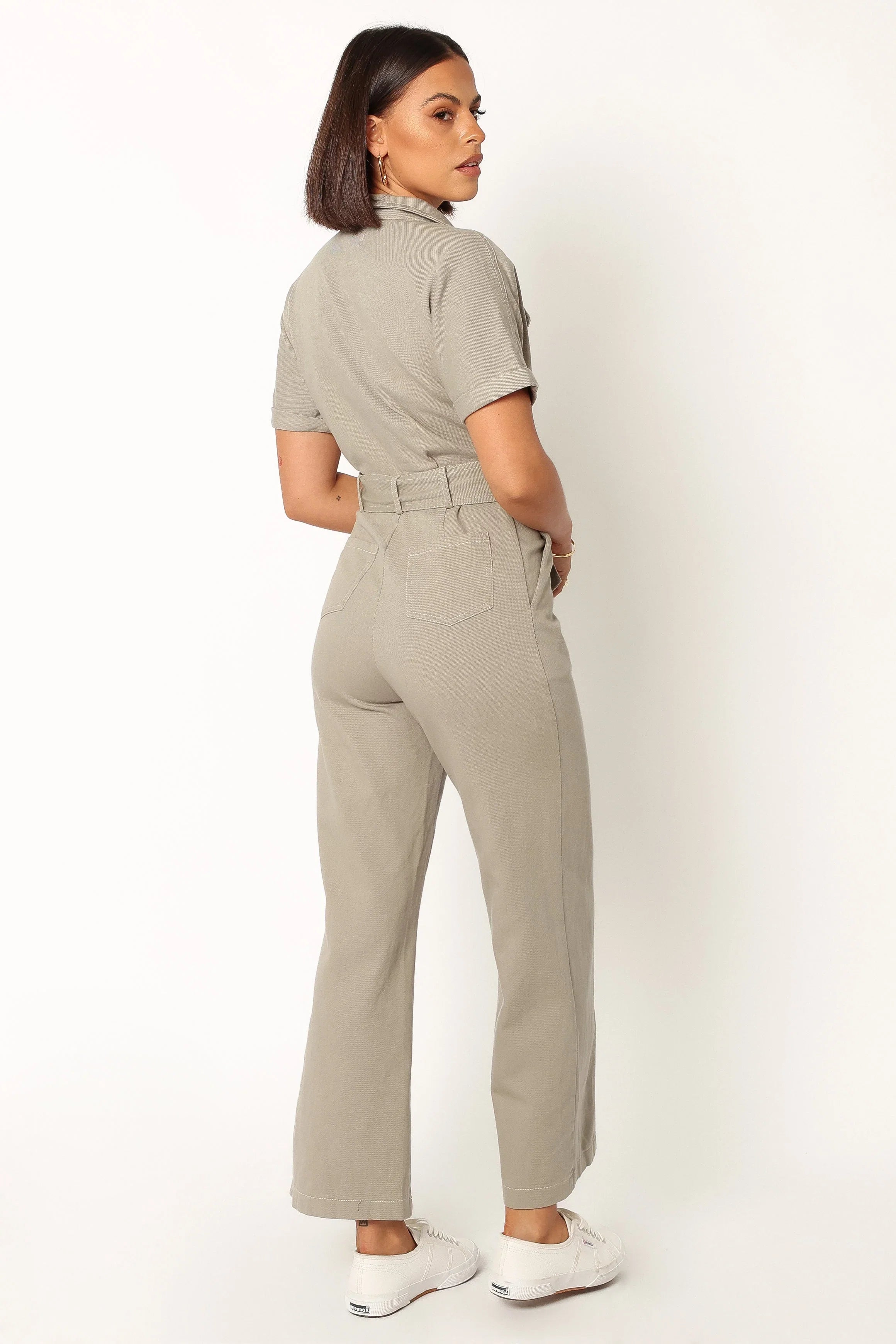 Demi Contrast Stitch Jumpsuit Olive