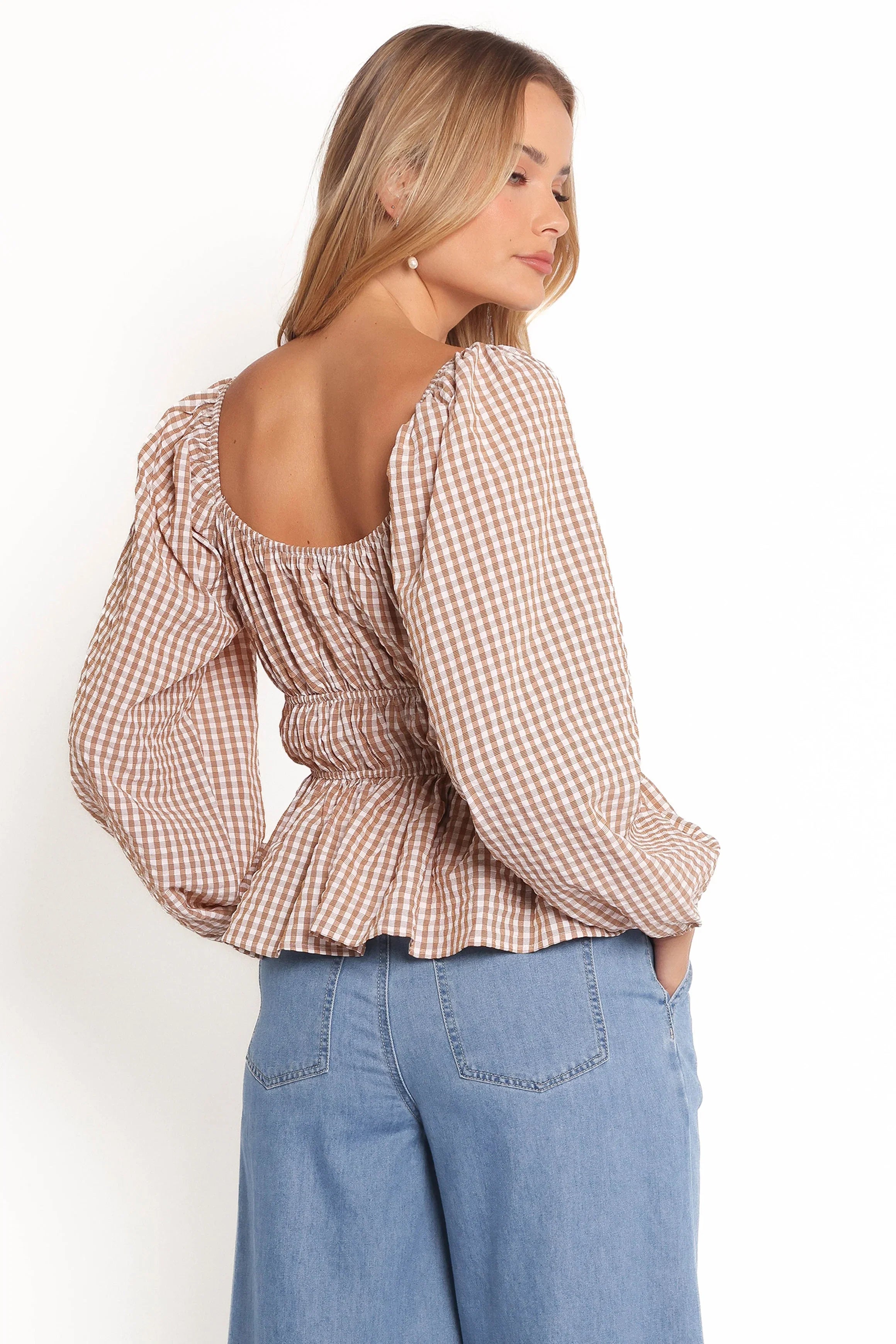 Saphia Top Brown Check