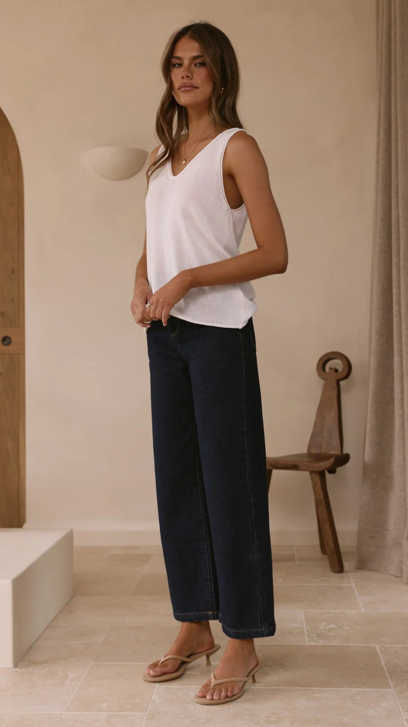 Annie Scoop Neck Tank White