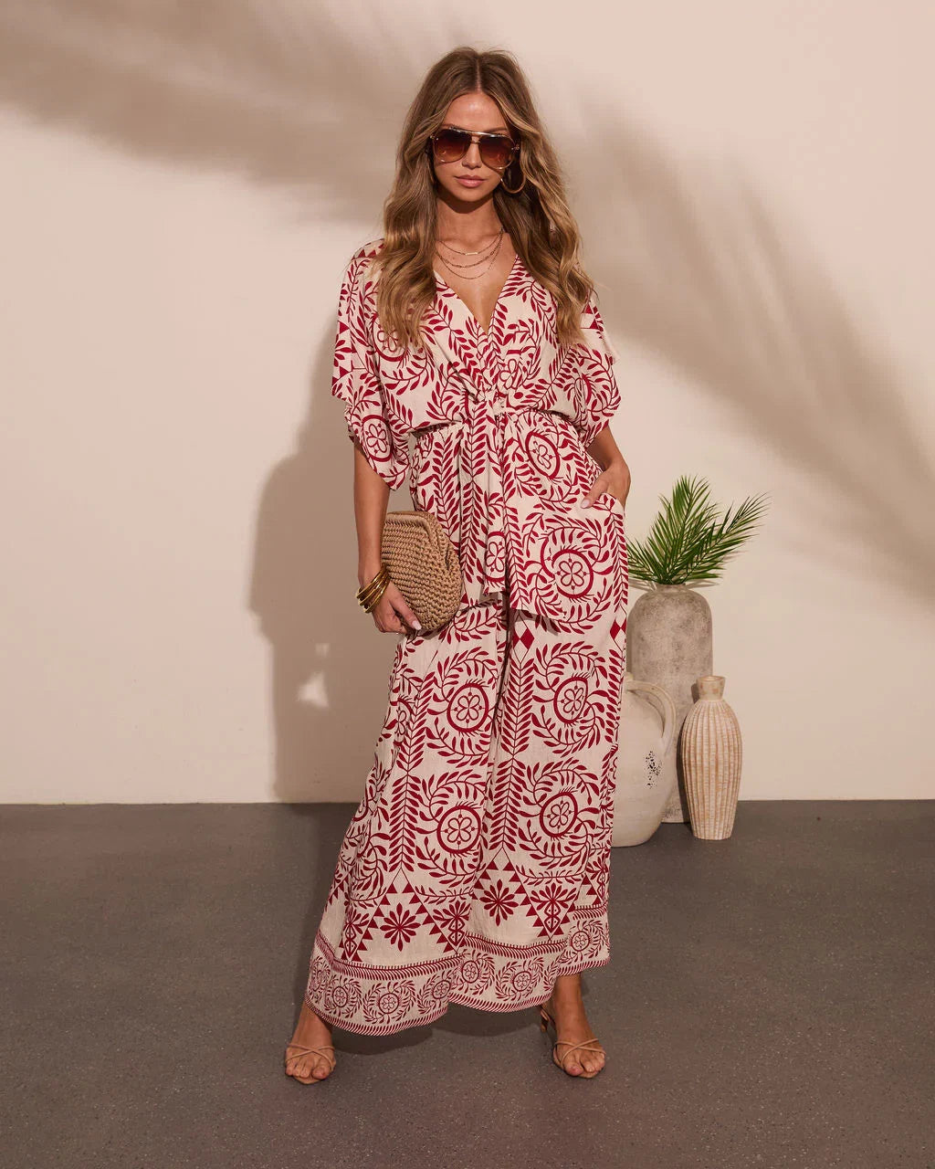 Carlea Abstract Print Waist Tie Jumpsuit