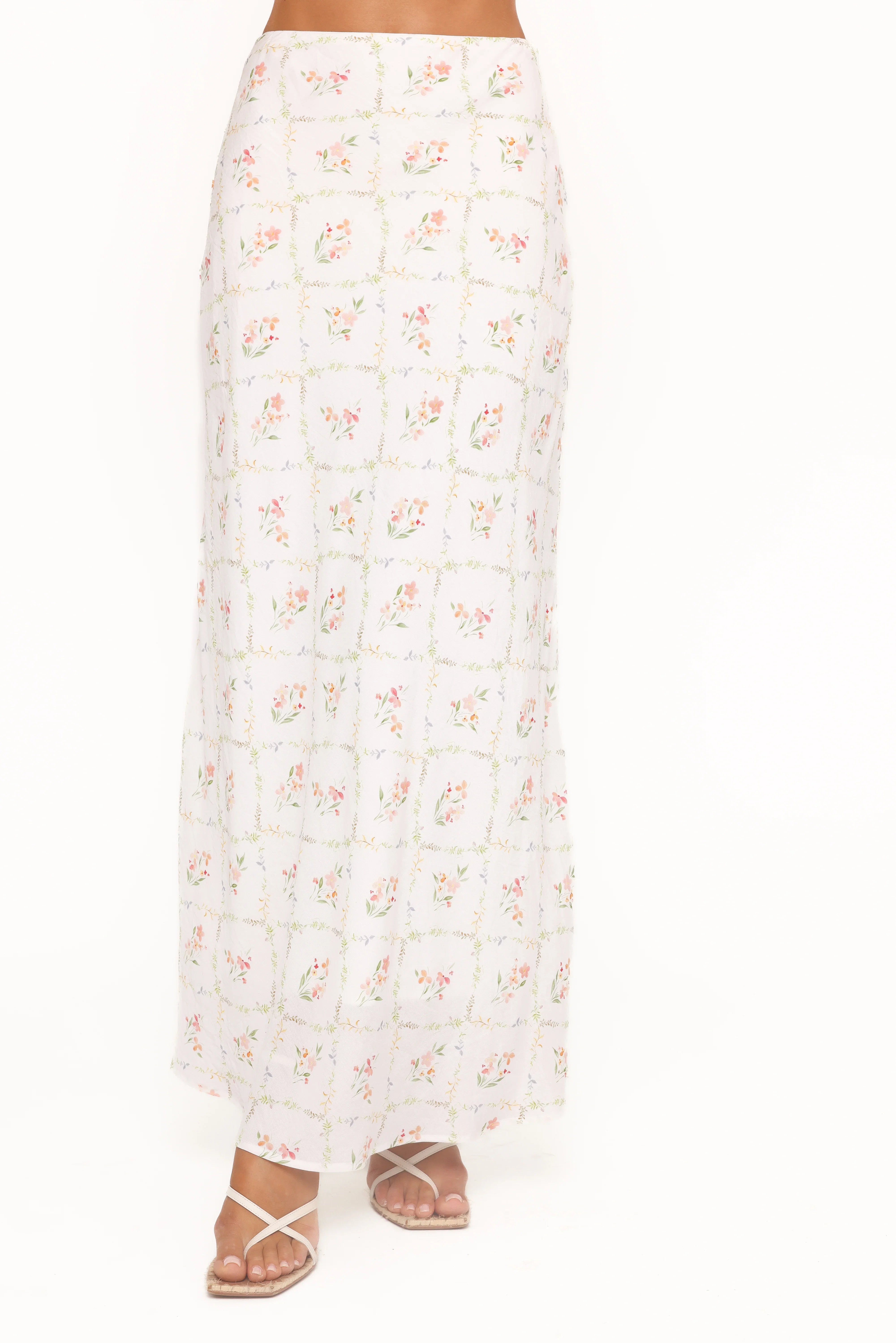 Steele Bias Maxi Skirt White Vintage Floral