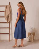 Zolah Lace Up Denim Midi Dress