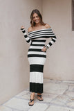 Banks Off Shoulder Knit Dress Black Cream Stripe