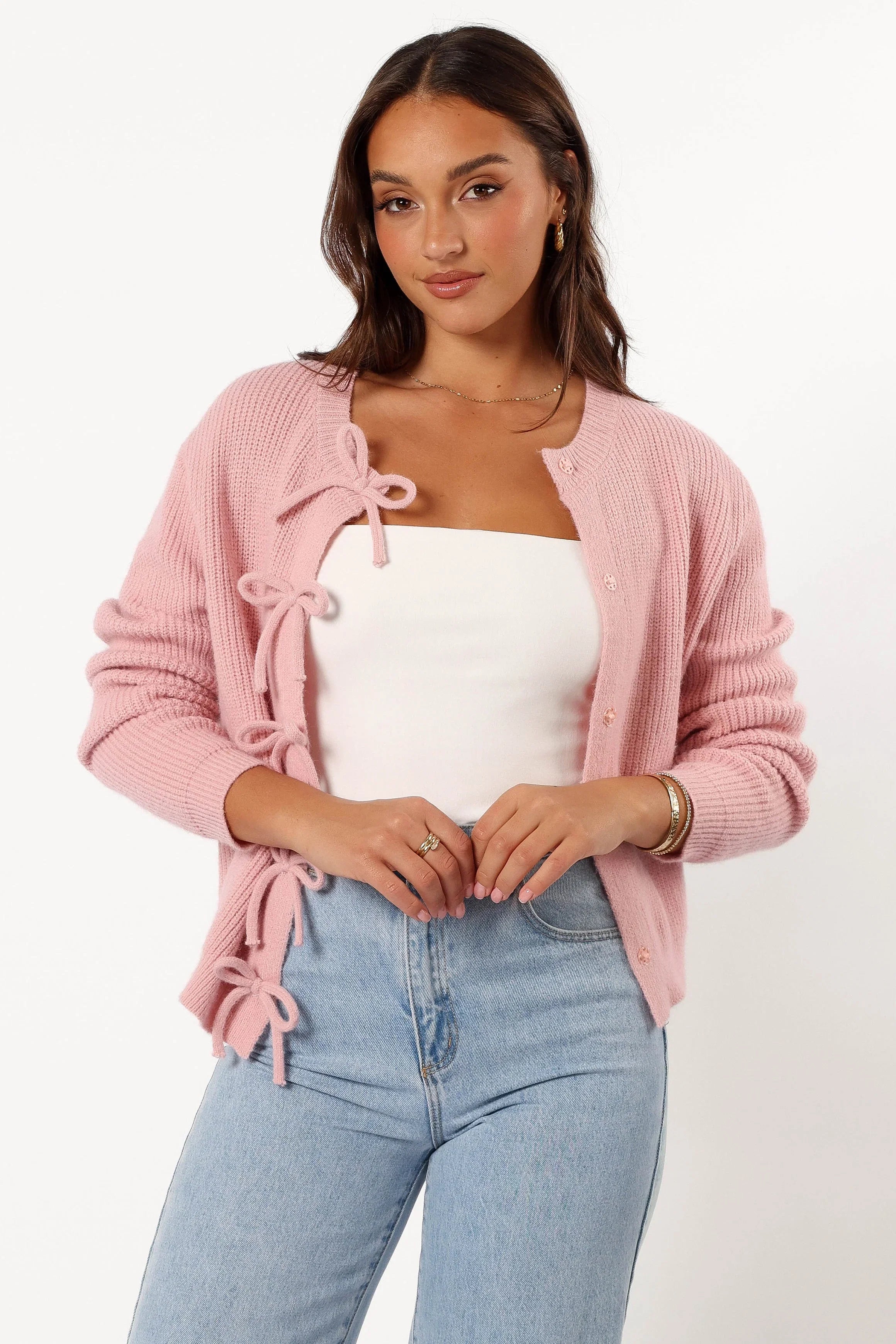 Wilde Bow Front Cardigan Blush