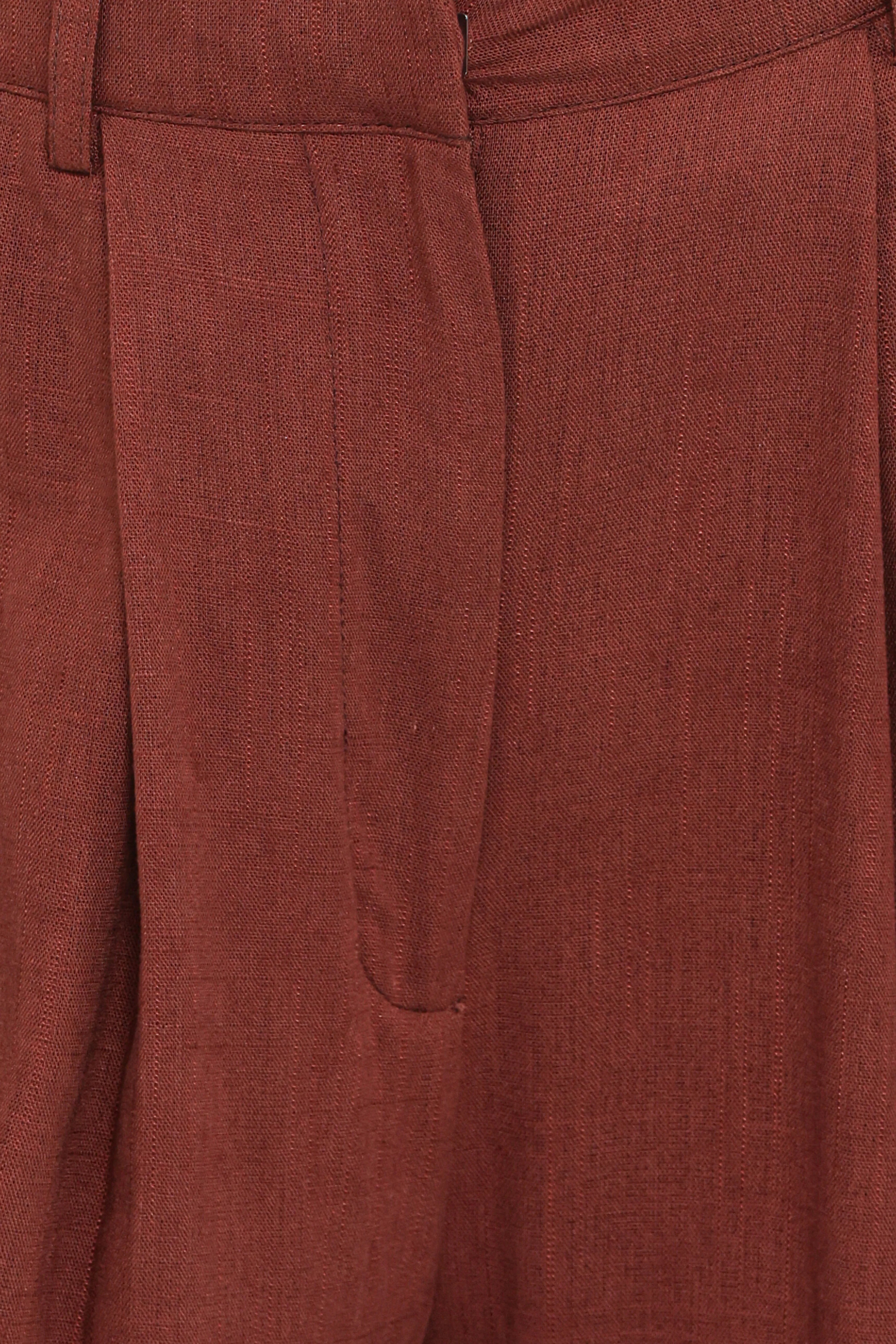 Elinor Cuffed Linen Pant Brown