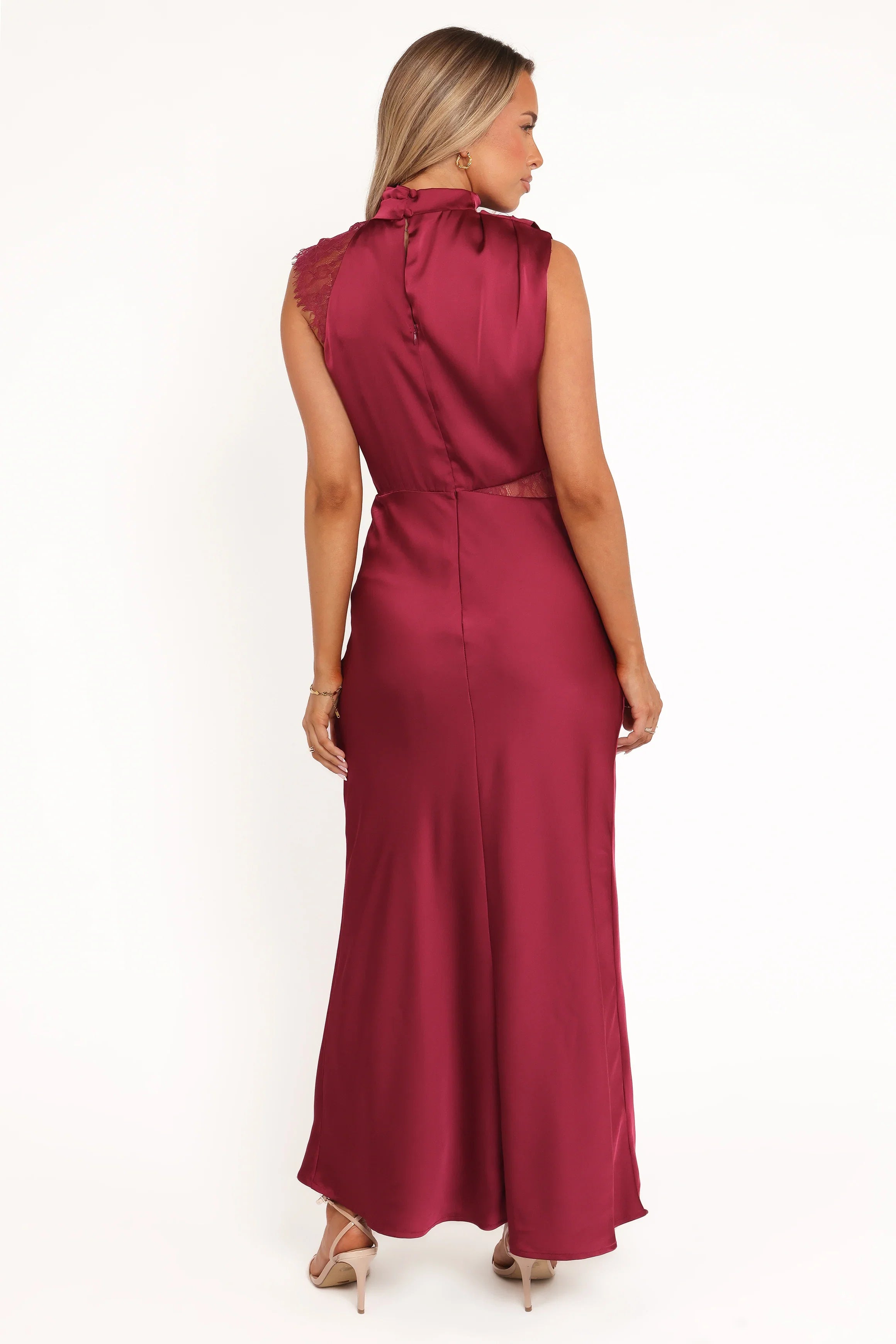 Anabelle Halter Neck Lace Maxi Dress Berry