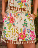 Honeyed Bloom Floral Tassel Hem Shorts