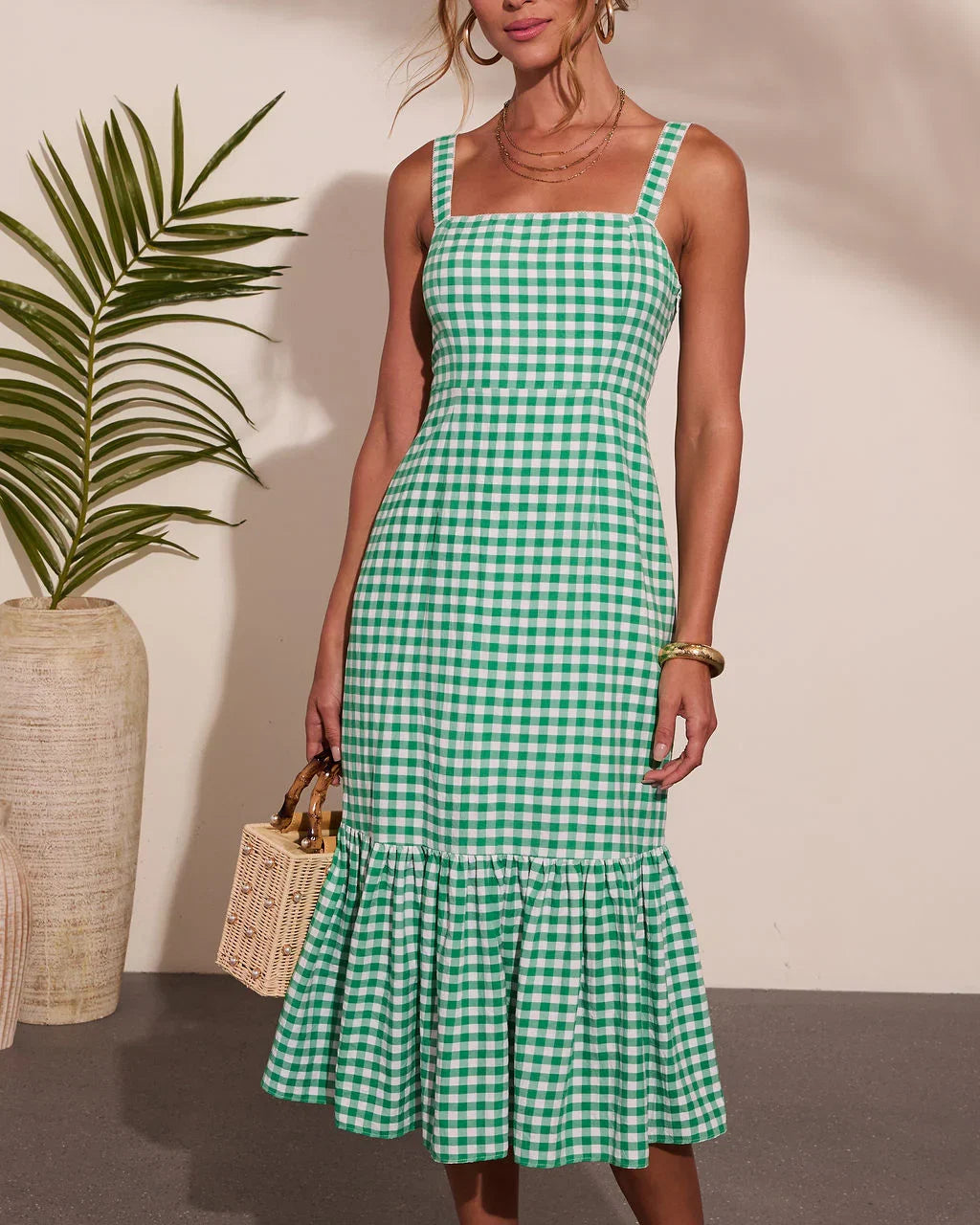 Summer Loving Gingham Print Midi Dress