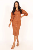 Coco Long Sleeve Midi Dress Tan