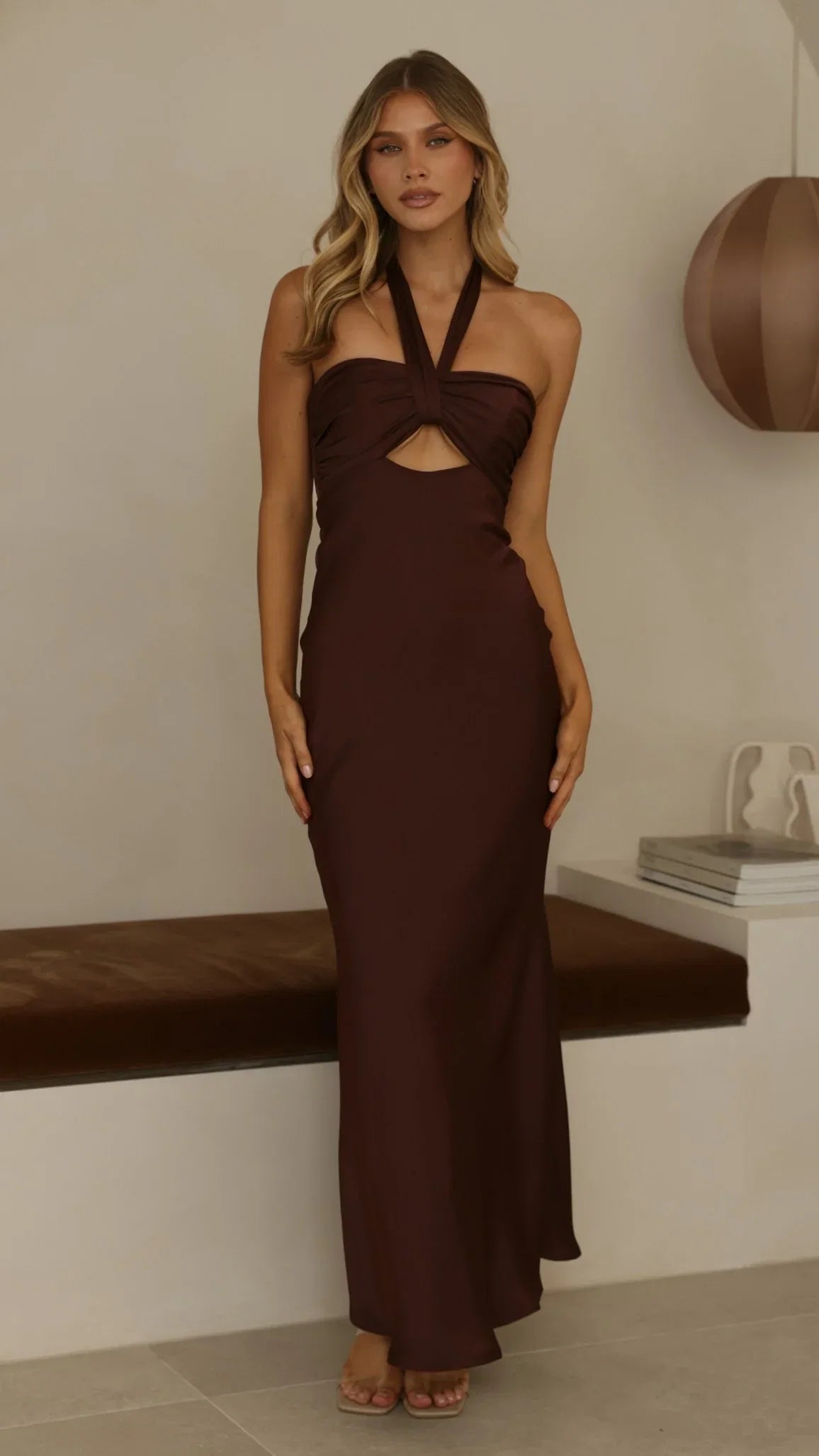 Grace Halter Maxi Dress Chocolate