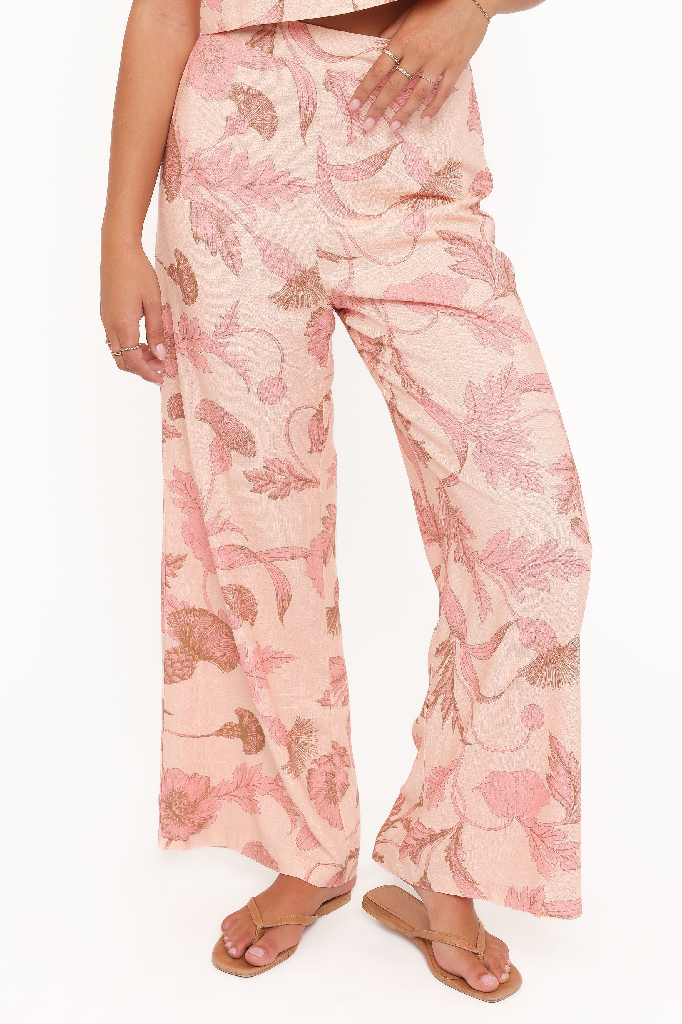 Brayden Wide Leg Linen Pant Pink Floral