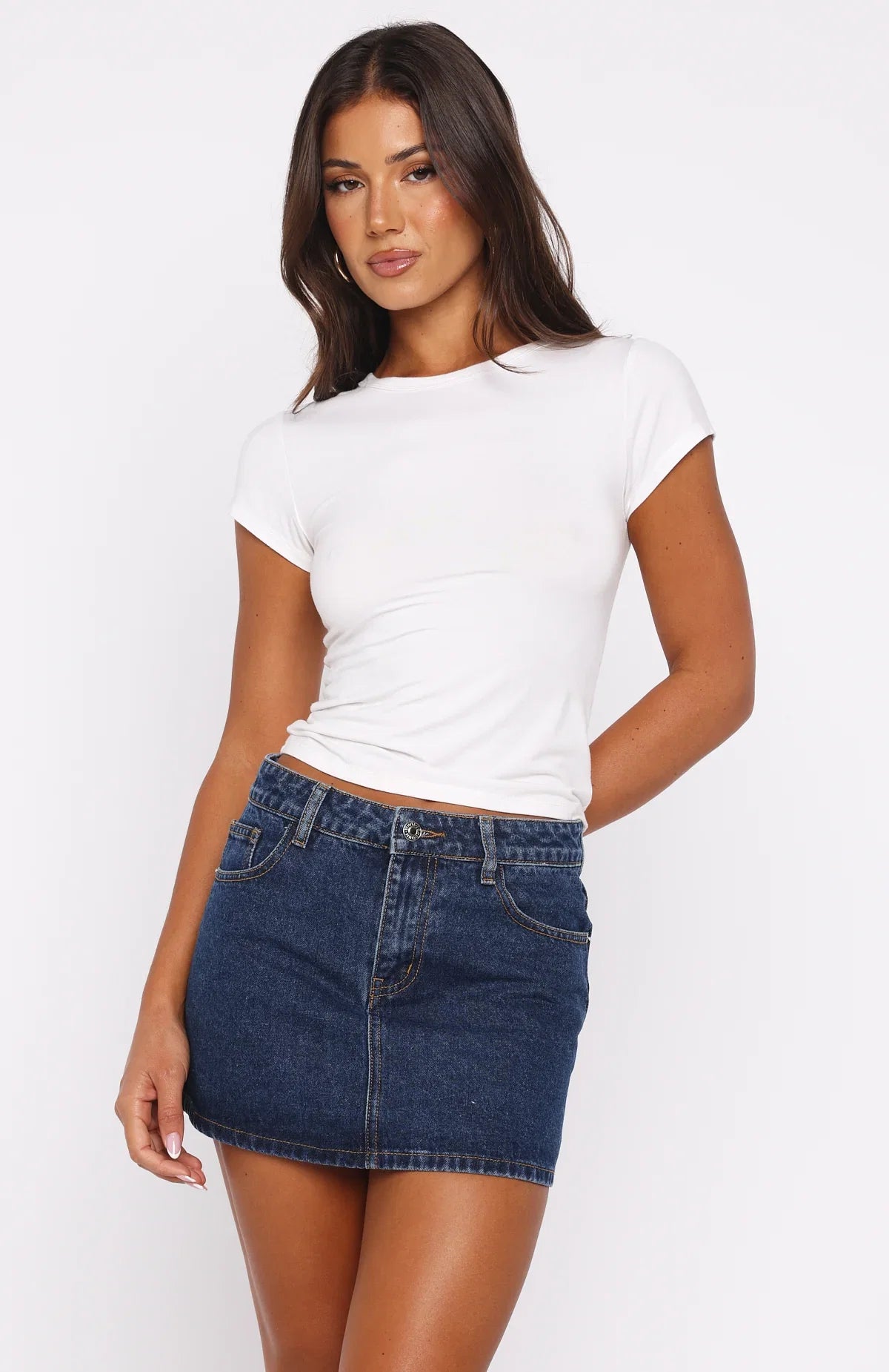 Wont Stop Searching Denim Mini Skirt Dark Blue