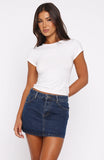 Wont Stop Searching Denim Mini Skirt Dark Blue