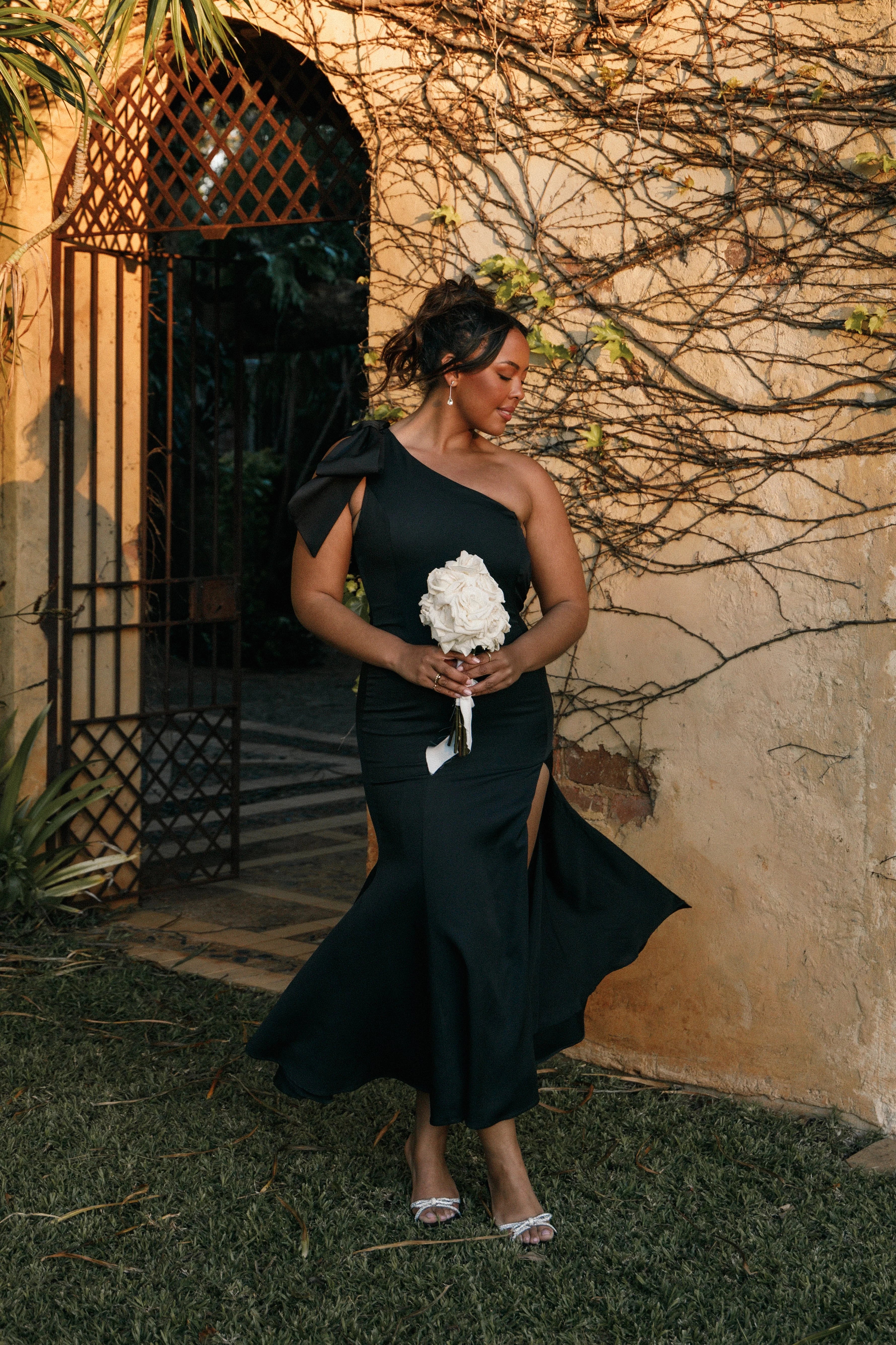 Charmed One Shoulder Midi Dress Black