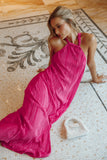 Melody Plisse Halter Maxi Dress Pink