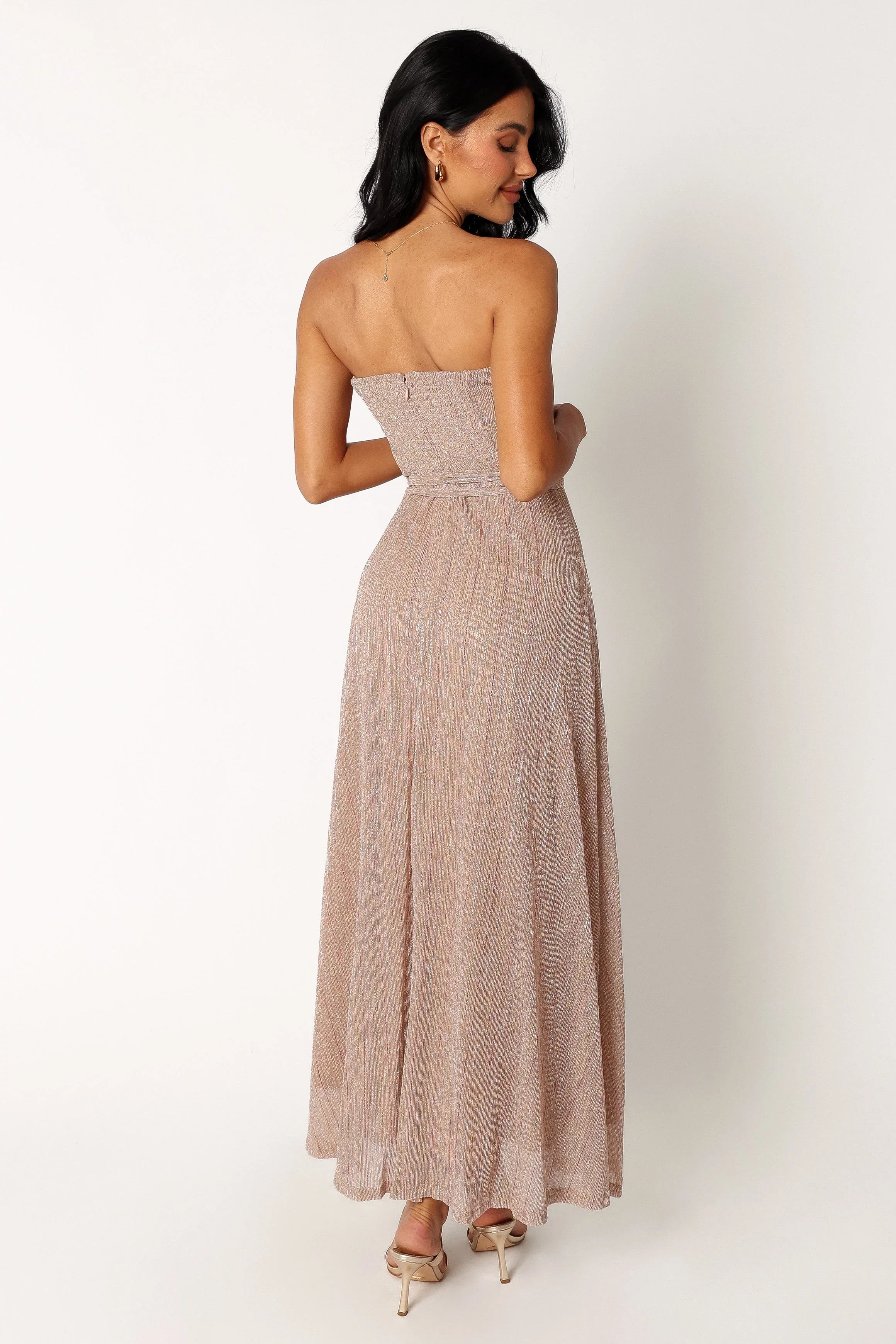 Farley Strapless Maxi Dress Rose Gold Stripe