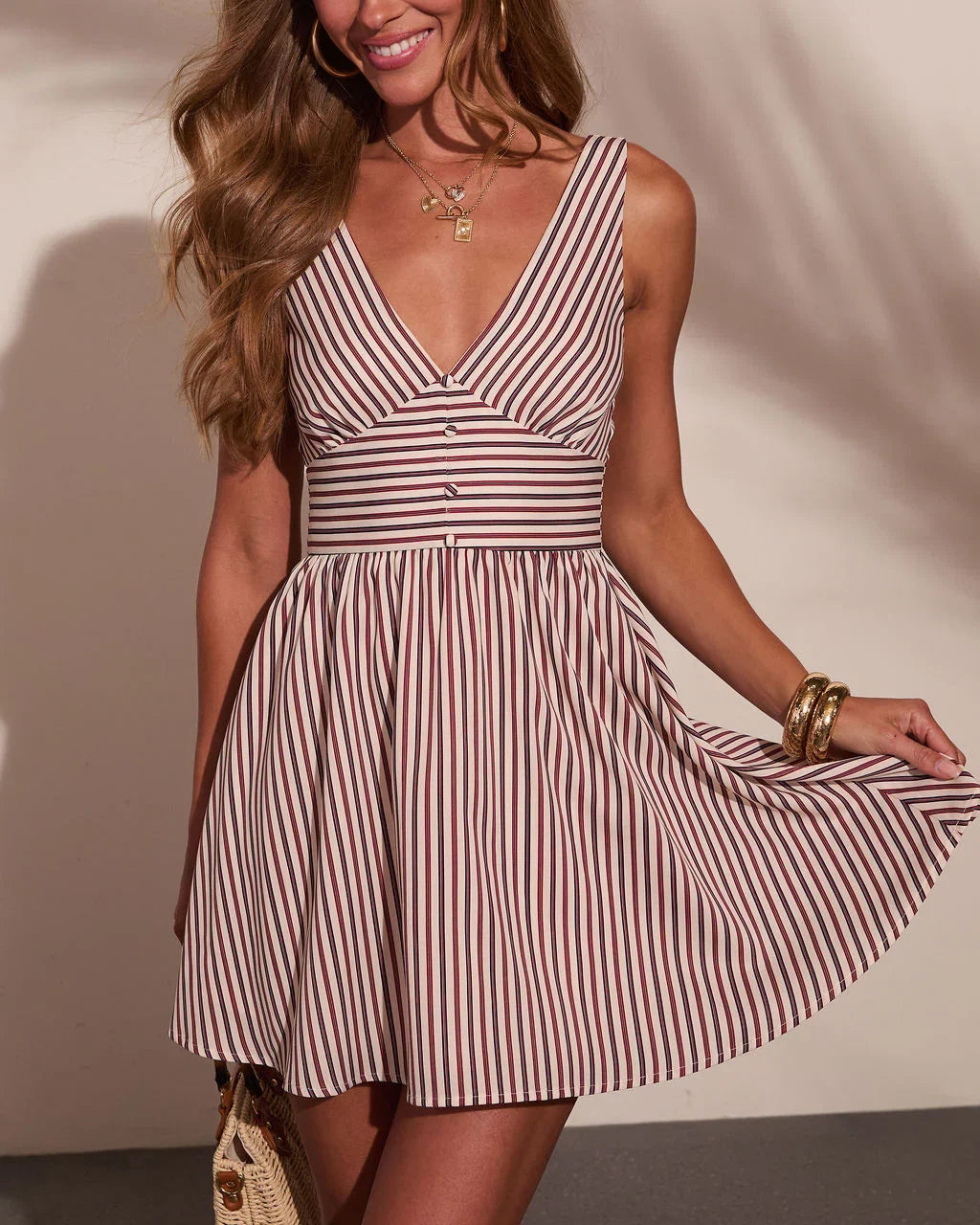 Sunlit Heritage Striped Mini Dress