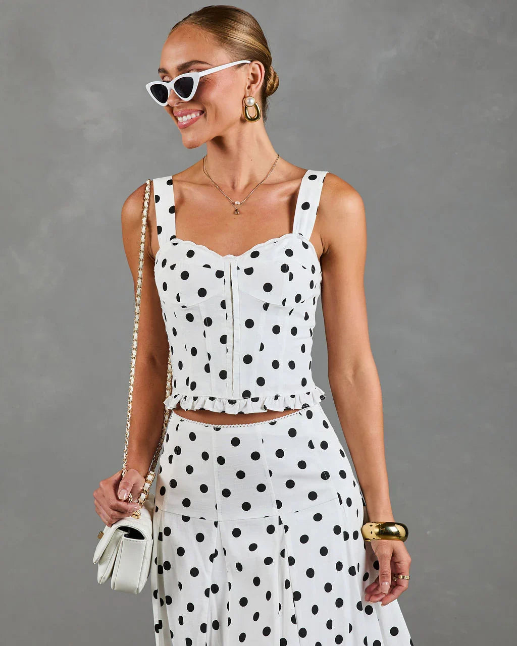 Spotted Dream Polka Dot Corset Linen Blend Top
