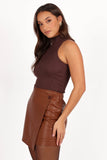 Rebecca Faux Leather Mini Skirt Camel