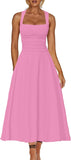 A Line Maxi Dress Ruffle Ruched Waist Flowy Long Dresses