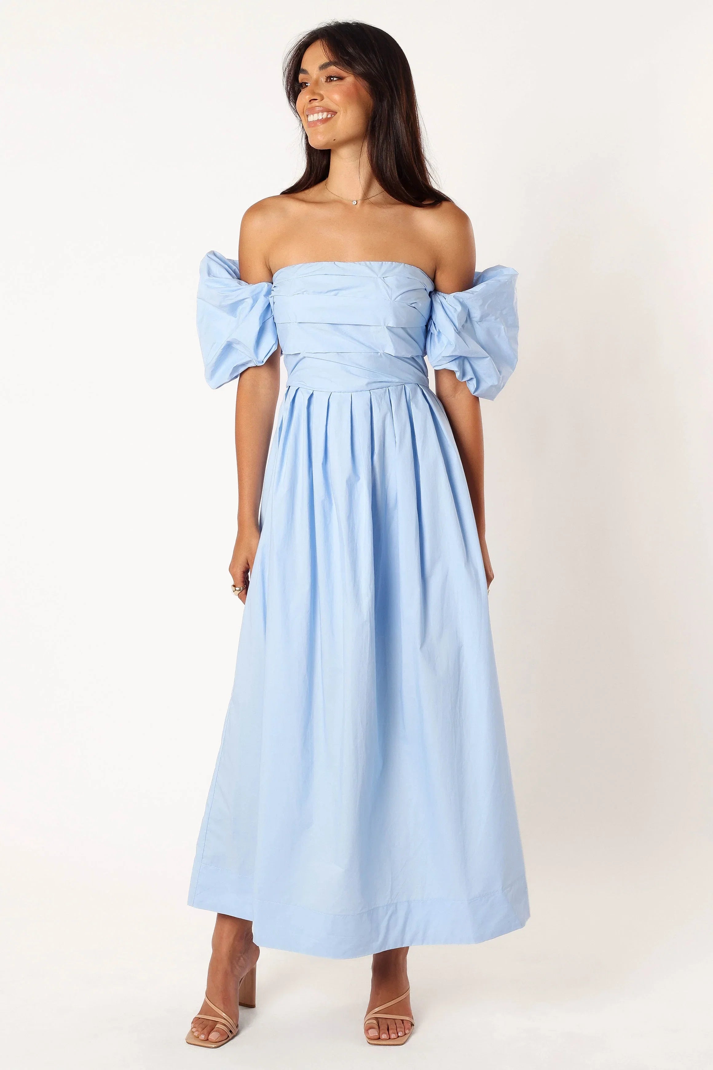 Solana Off Shoulder Midi Dress Blue