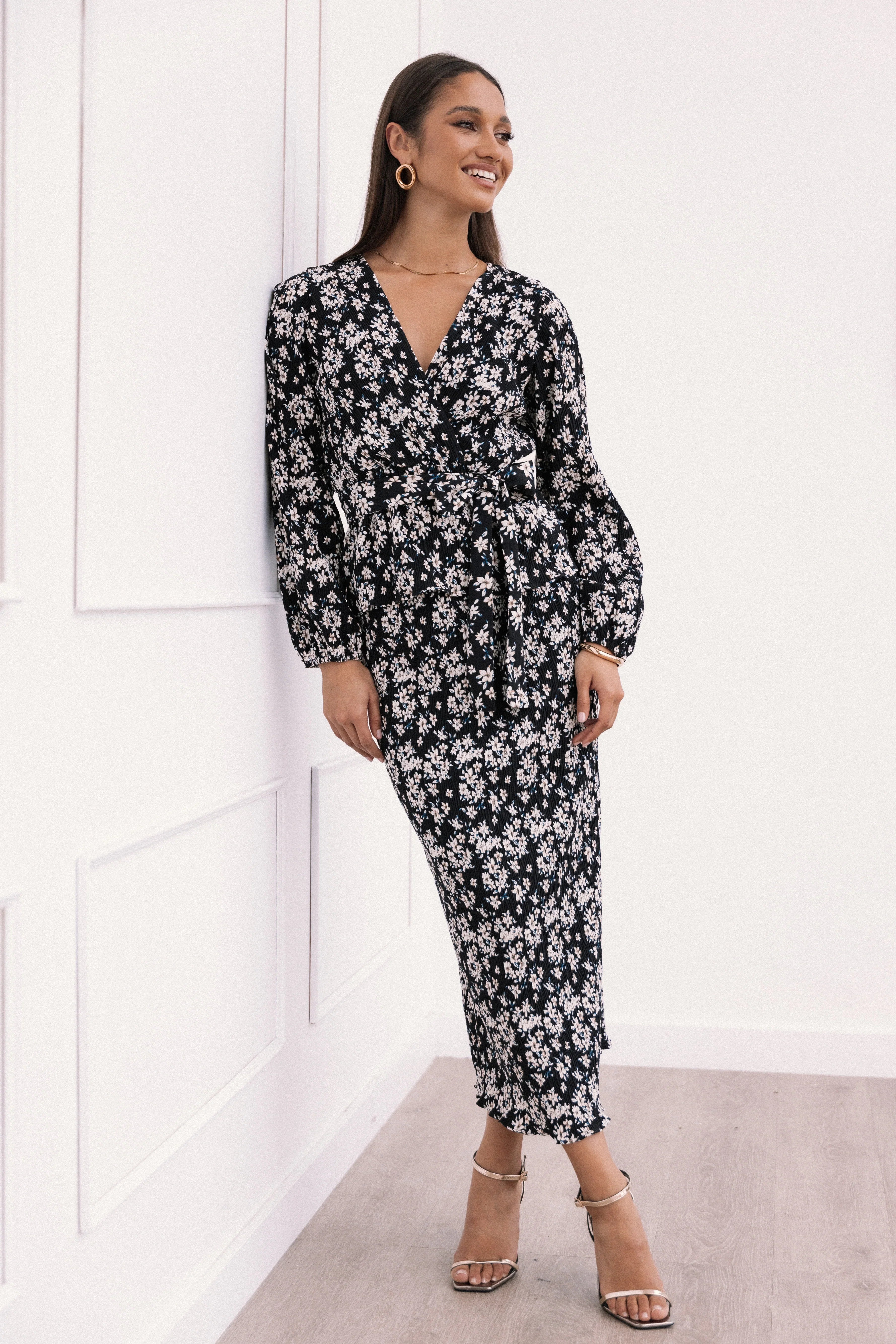 Minelli Pleat Top Black White Floral