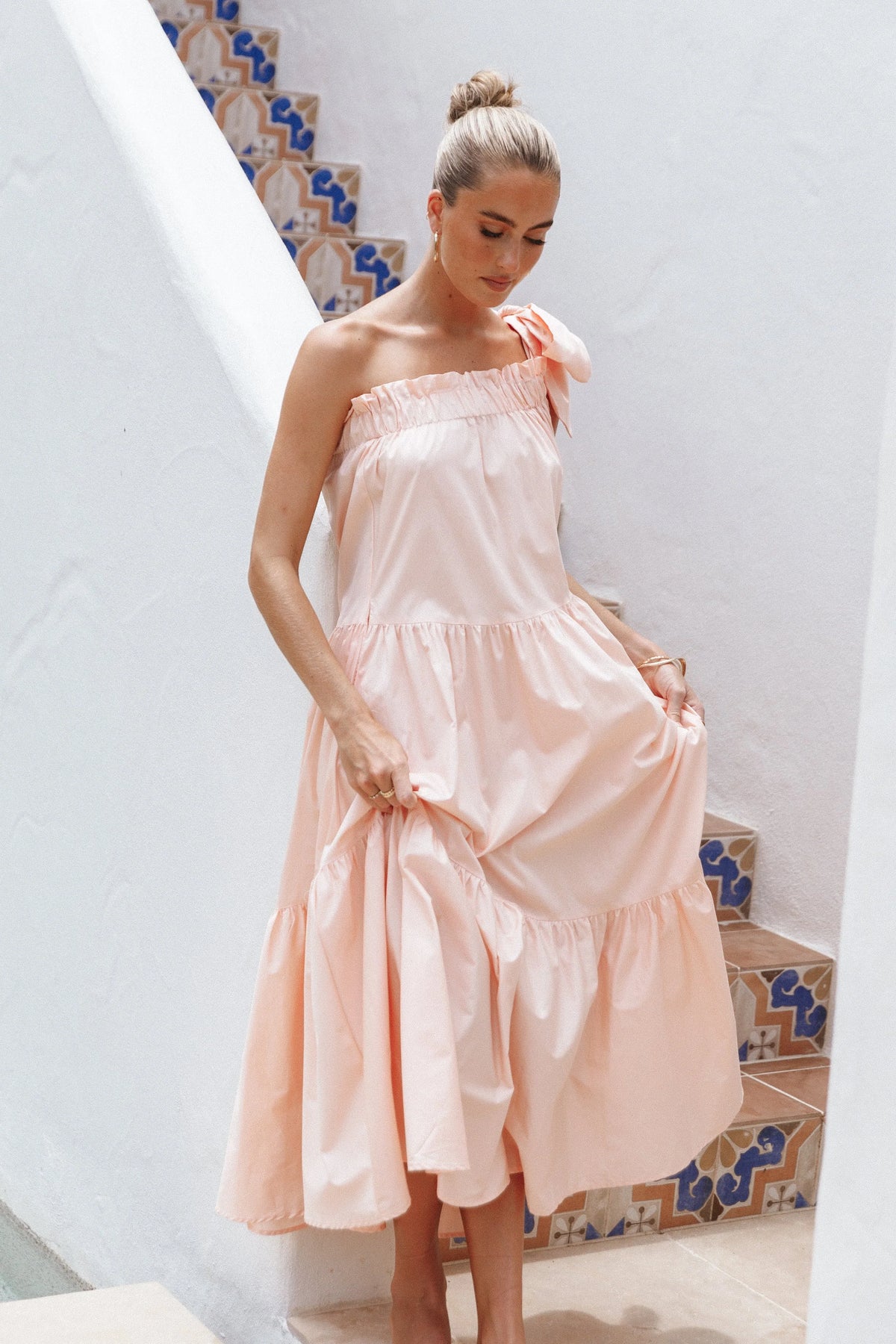 Ava One Shoulder Maxi Dress Peach