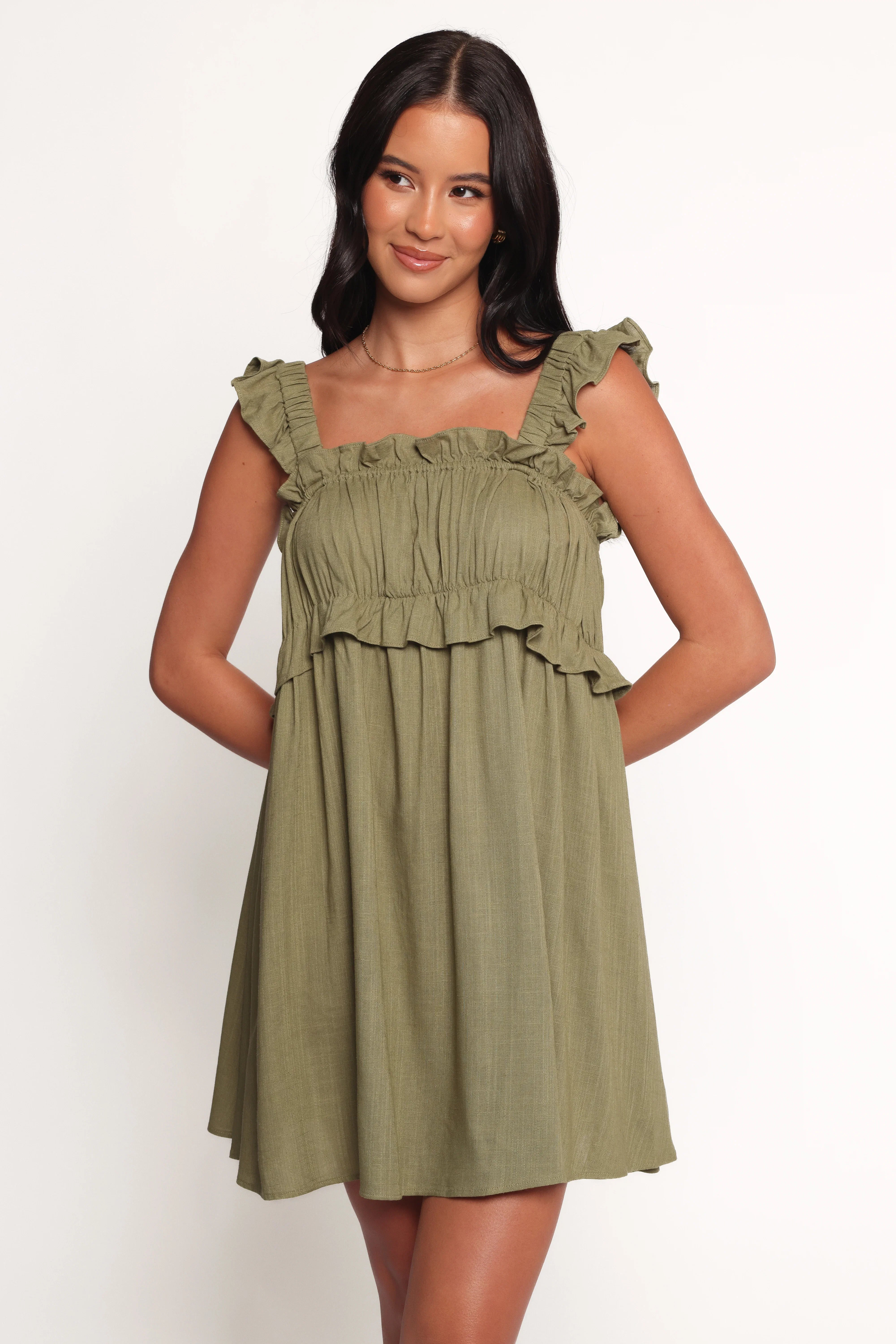 Orion Frill Strap Mini Dress Olive