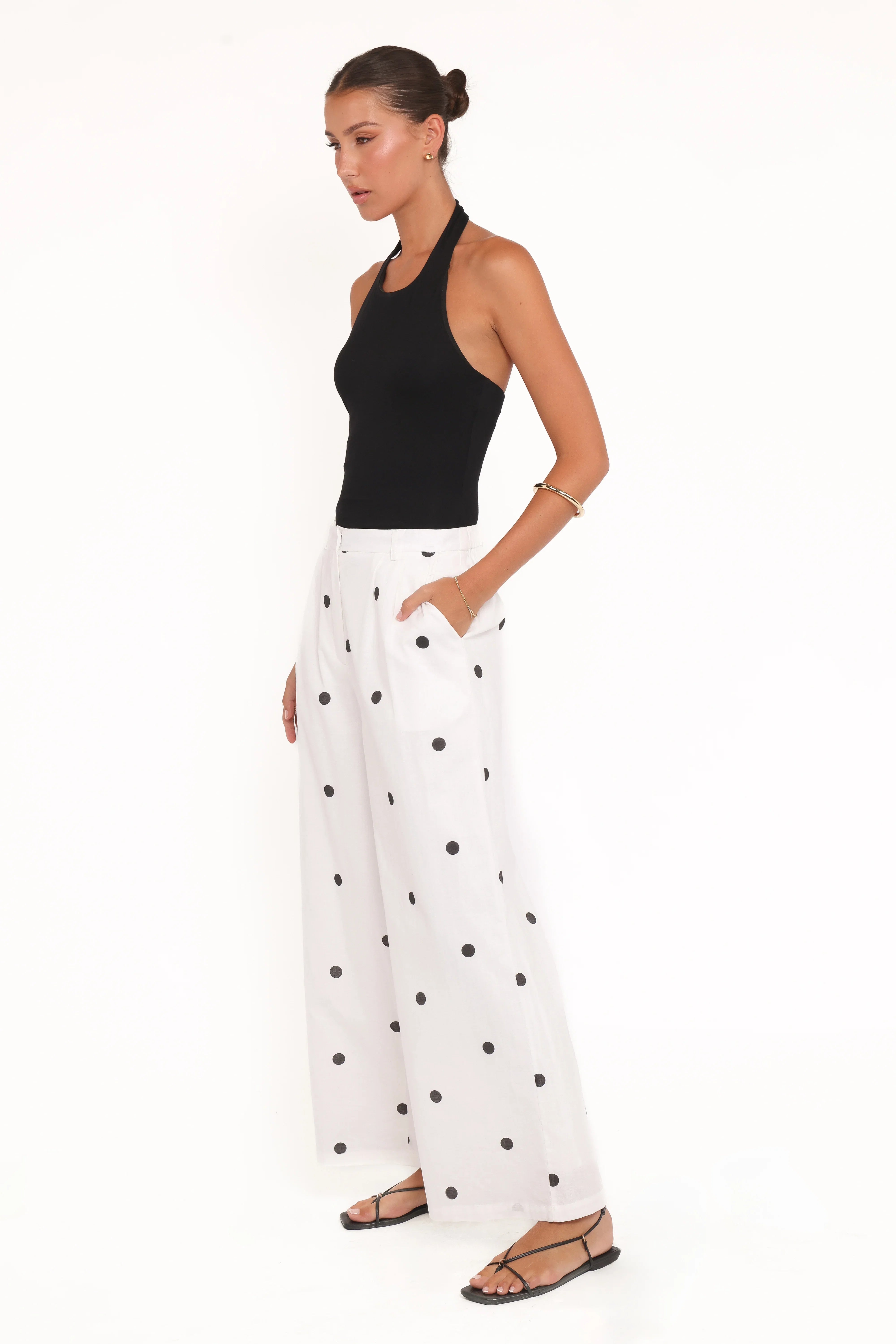Valora Wide Leg Pant White Black Polka Dot