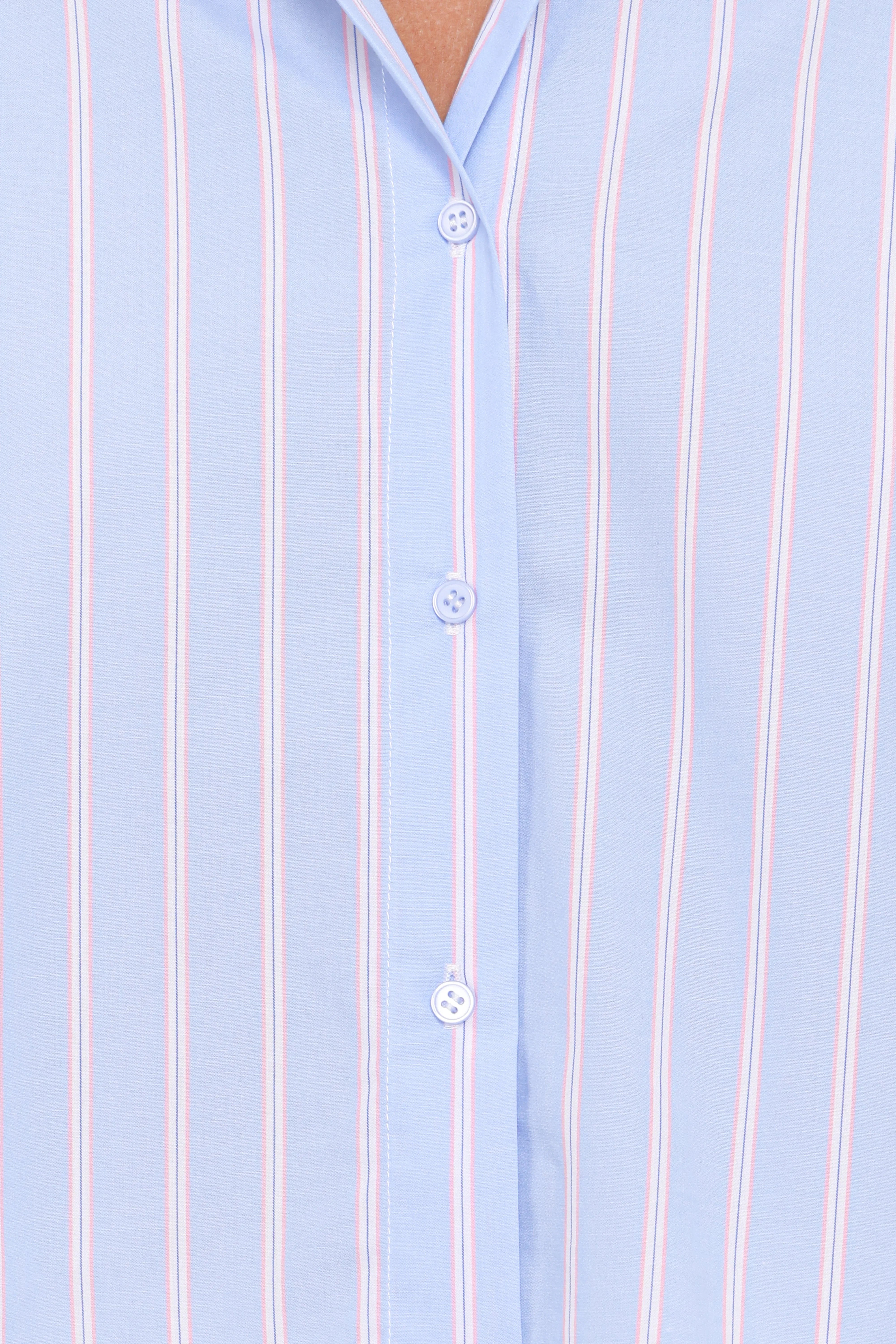 Zella Puff Sleeve Button Up Shirt Blue White Stripe