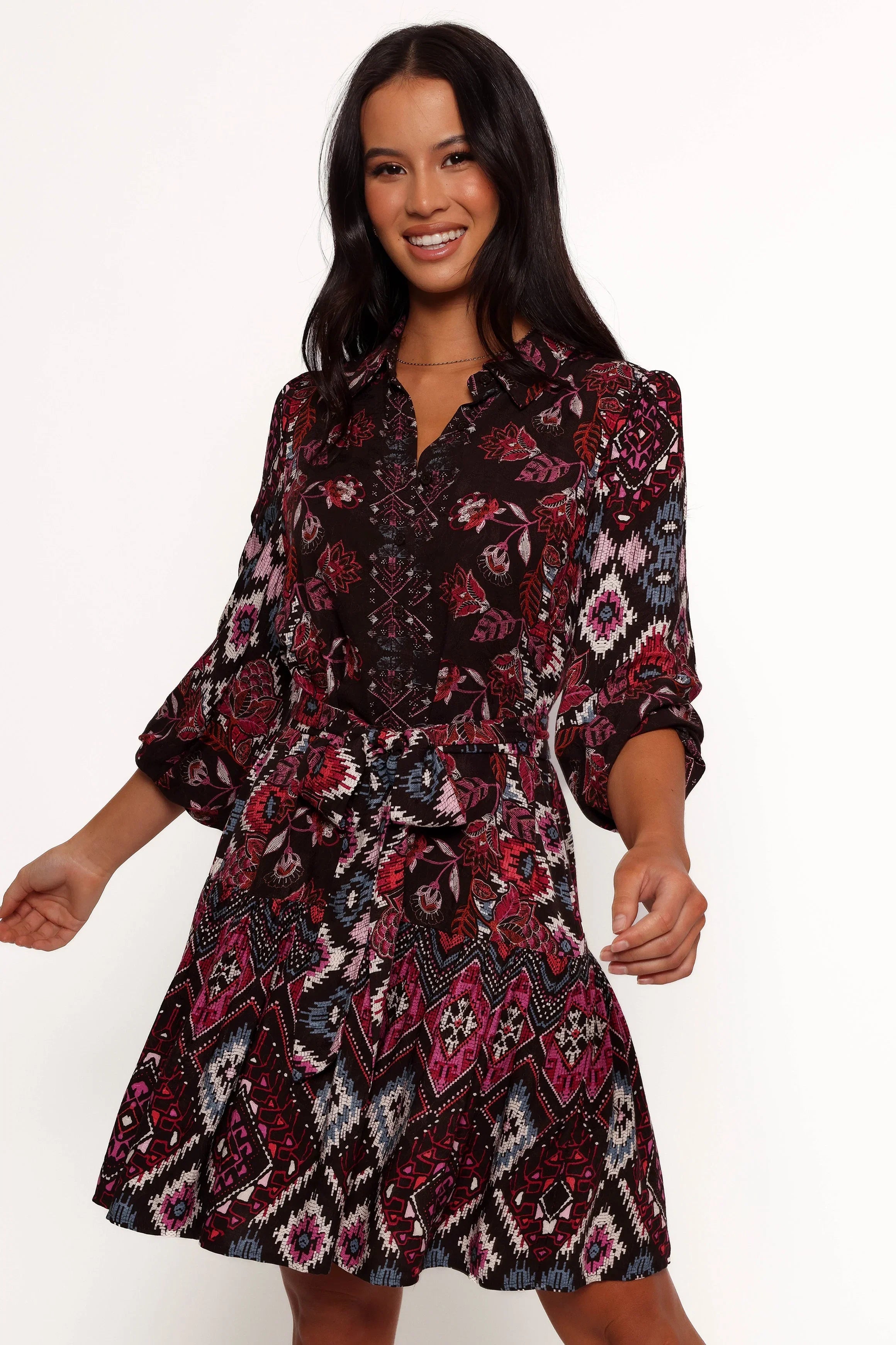 Mandy Long Sleeve Mini Dress Chocolate Brown