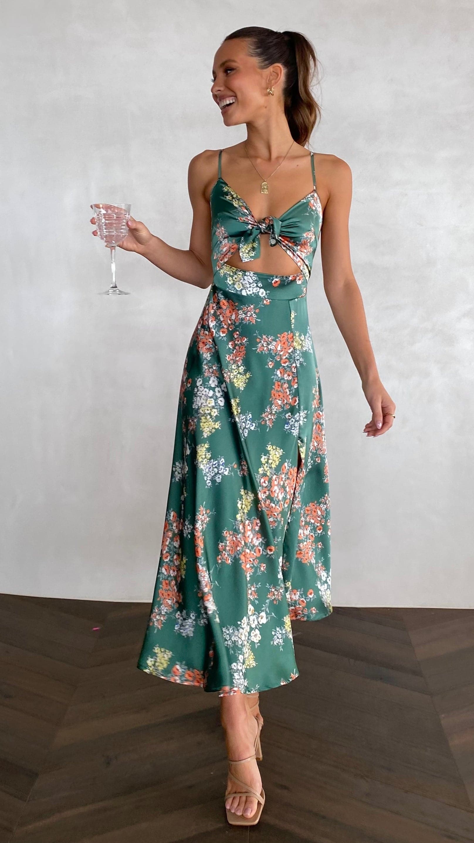 Dreamers Midi Dress Green Floral