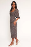 Oona Midi Dress Brown Blue Floral