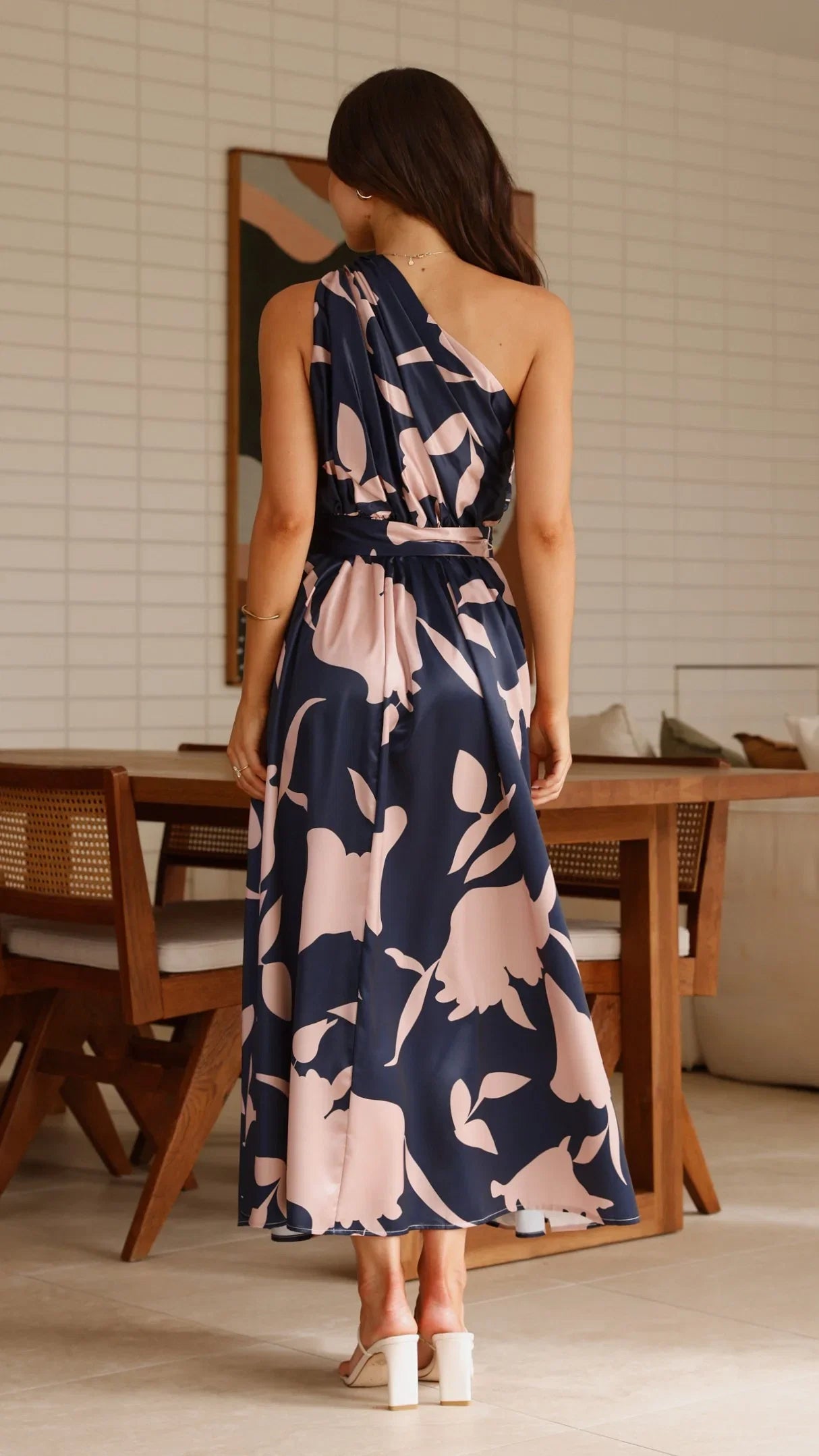 Hadas Maxi Dress Navy Pink Print