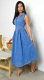 Hope Sleeveless Denim Midi Dress Blue