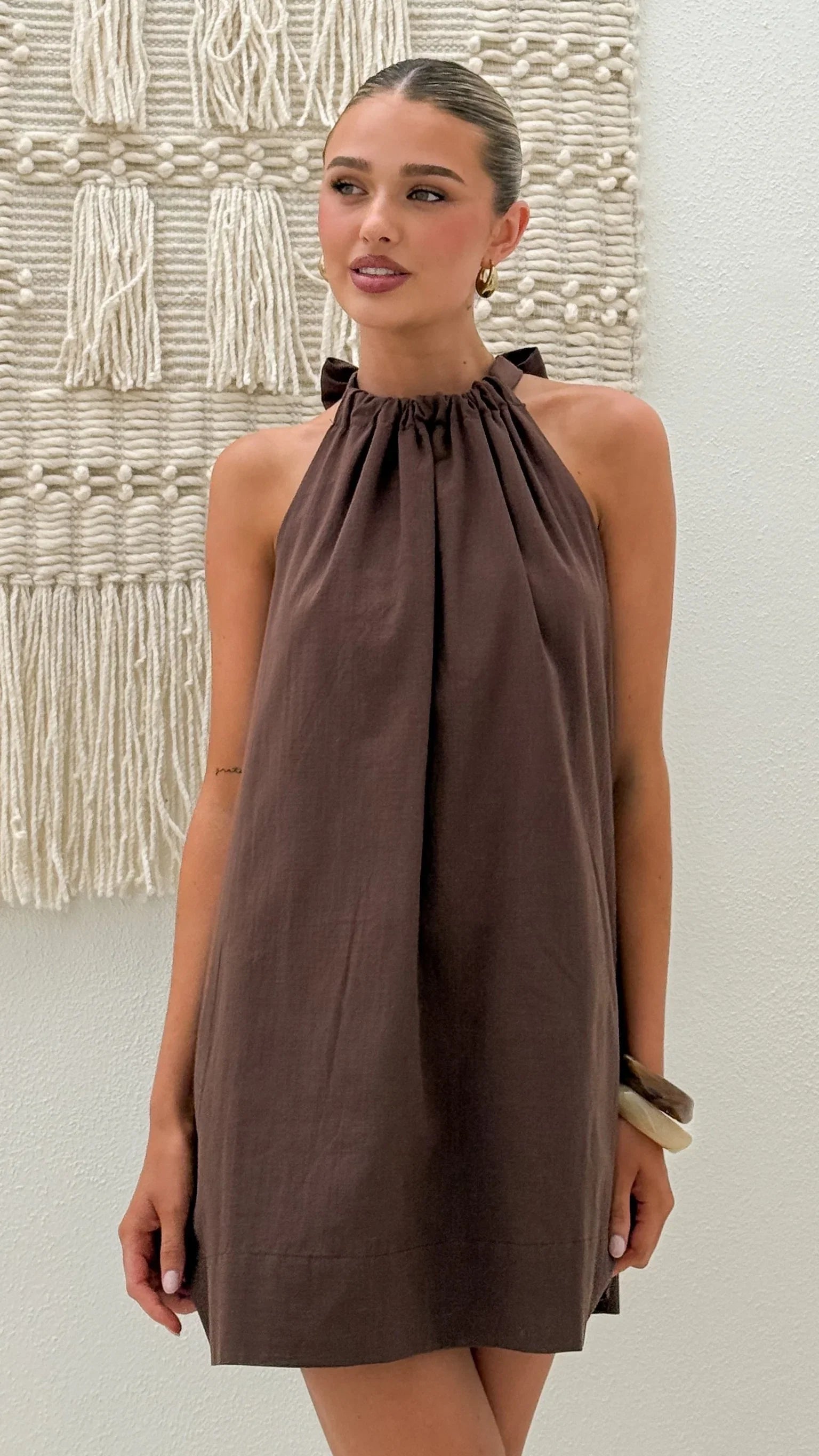 Demy Halter Mini Dress Chocolate