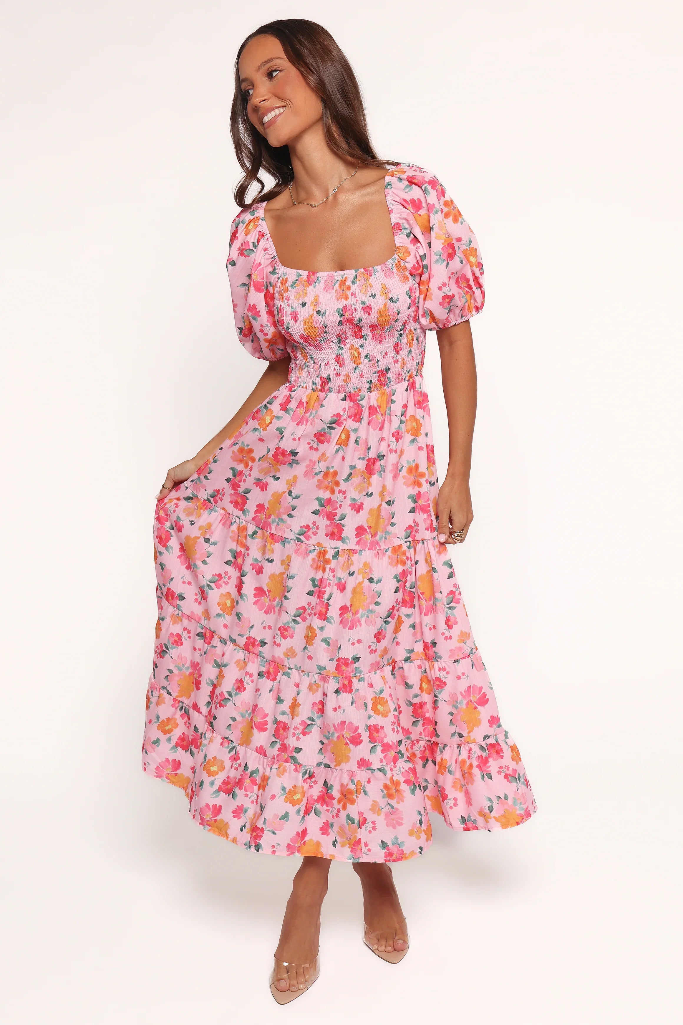 Soliel Midi Dress Pink Floral