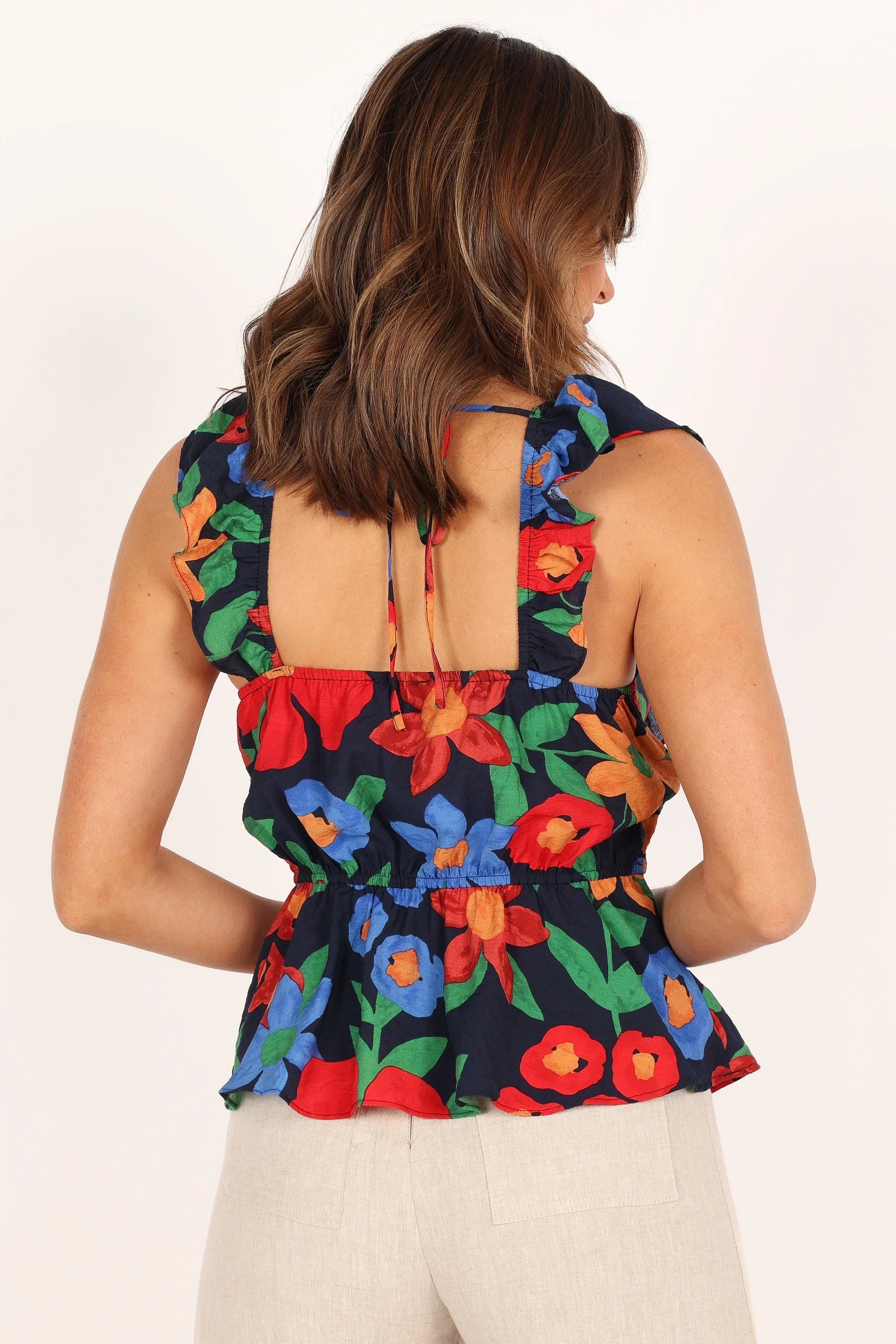 Patrice Frill Peplum Top Navy Blue