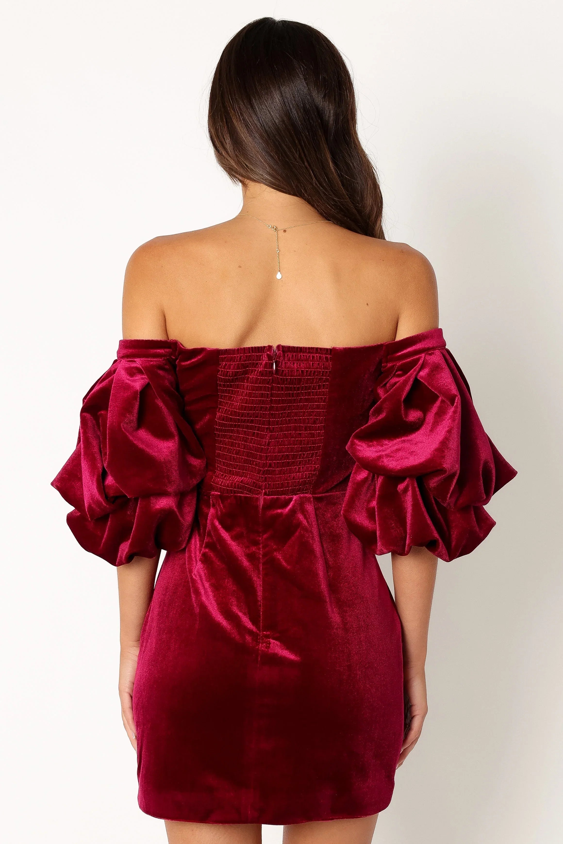 Dali Off Shoulder Velvet Mini Dress Ruby