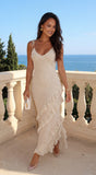 Olivara Polka Dot Ruffle Maxi Dress Off White